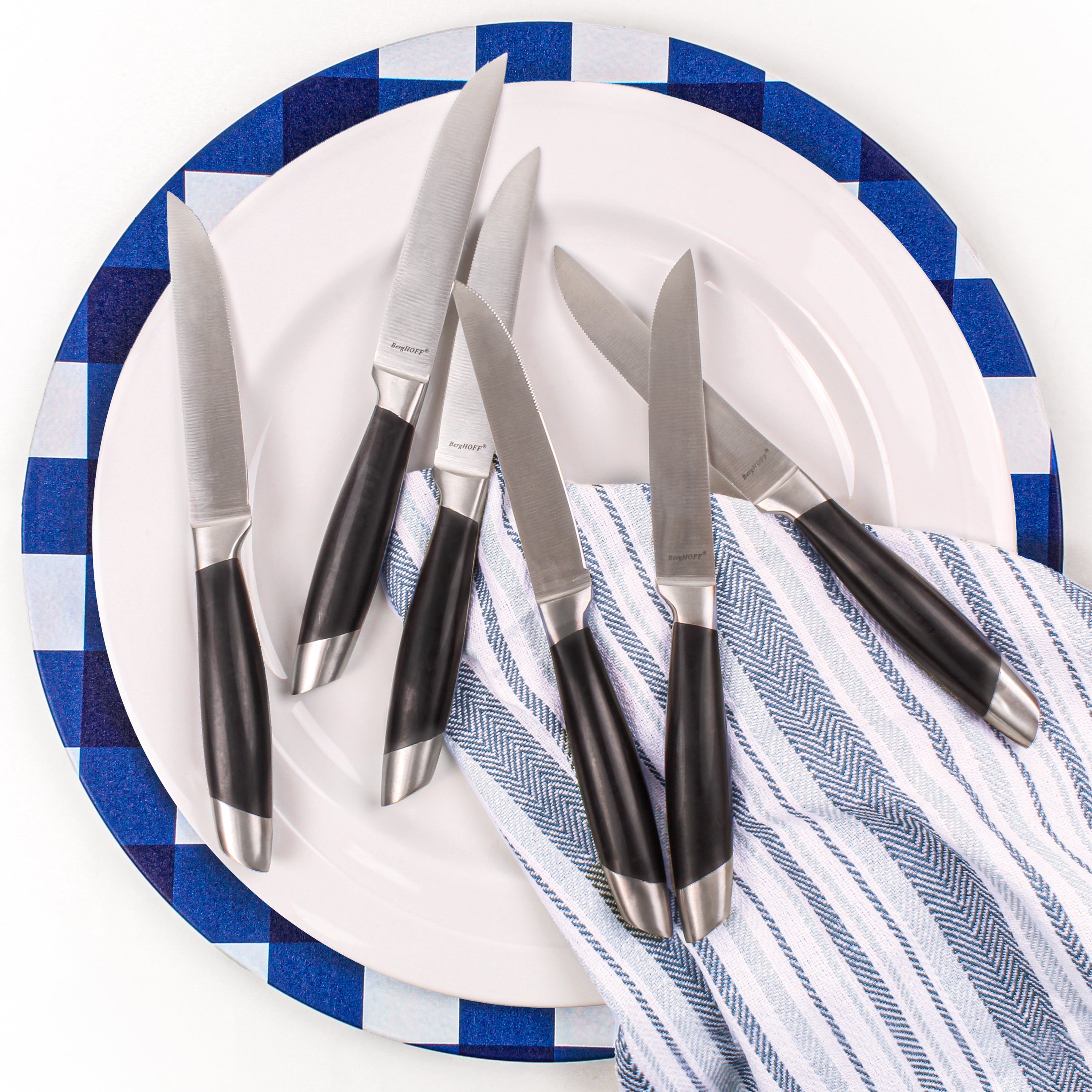 BergHOFF Essentials Geminis 4.75-Inch Stainless Steel Steak Knives - Set of 6 Sharp Serrated Blades for Steak, Meat & Fine Dining - Dishwasher Safe & Durable Kitchen Cutlery