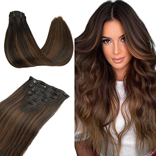 TIVBOES 20 Inch 120g Dark Brown with Chestnut Brown Clip in Hair Extensions - 7pcs Straight Double Weft 100% Human Hair Extensions for Length & Volume | Perfect for Parties, Weddings & Daily Styling