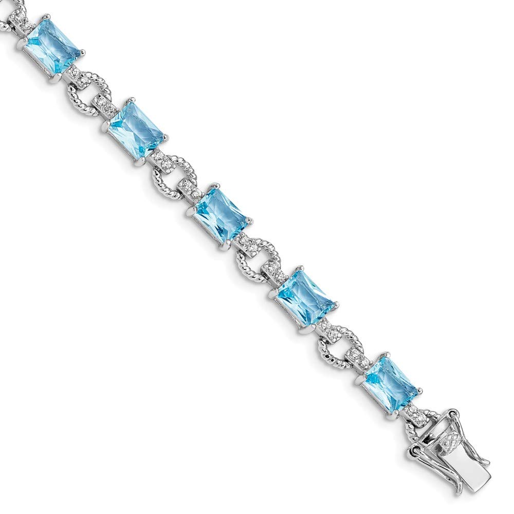 925 Sterling Silver Rhodium Plated Blue & Clear Cubic Zirconia CZ Bracelet for Women | Elegant Fashion Jewelry Gift for Birthday, Anniversary & Special Occasions | Perfect for Parties, Weddings & Evening Events
