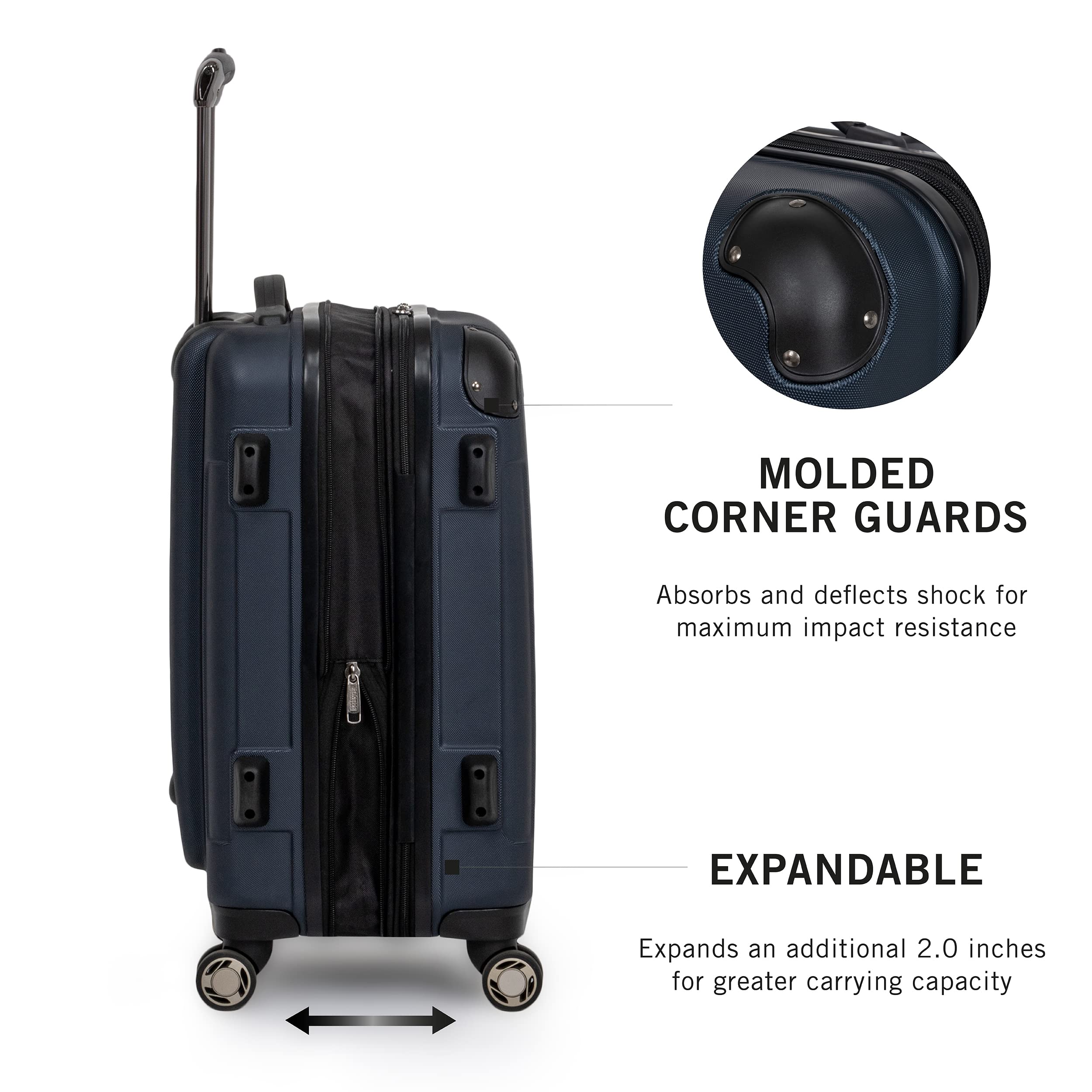 Kenneth Cole REACTION Renegade 28-Inch Expandable Hardside Luggage with 8 Spinner Wheels - Lightweight Checked Suitcase in Navy Blue | Perfect for International Travel & Business Trips