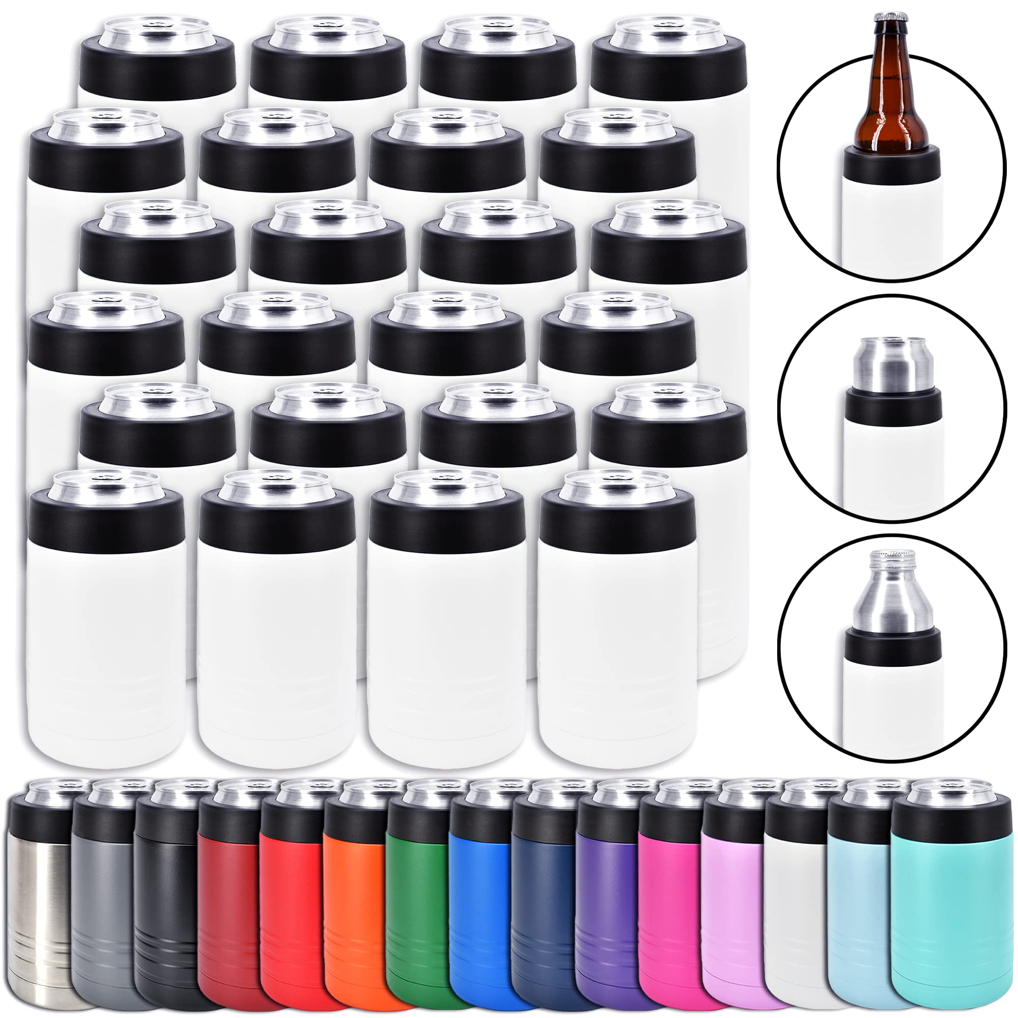 Clear Water Home Goods - 24-Pack 12 oz Stainless Steel Double Wall Vacuum Insulated Tumblers - Powder Coated White - Keeps Drinks Cold for 24 Hours - Perfect for Office, Gym, Picnics & Outdoor Activities