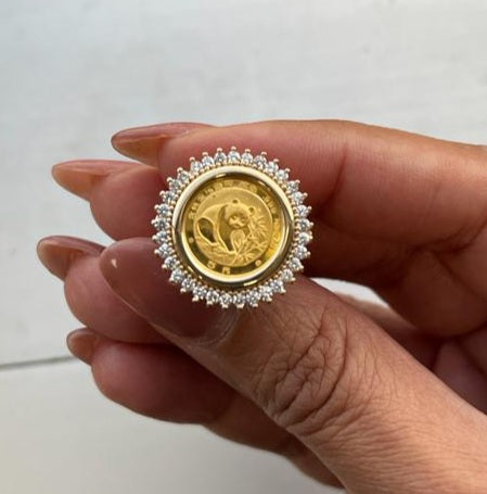 20th Ounce Panda Coin Ring with Diamond Halo - Sterling Silver Collectible Jewelry for Gifts, Anniversaries & Special Occasions | Perfect for Coin Collectors & Fashion Lovers