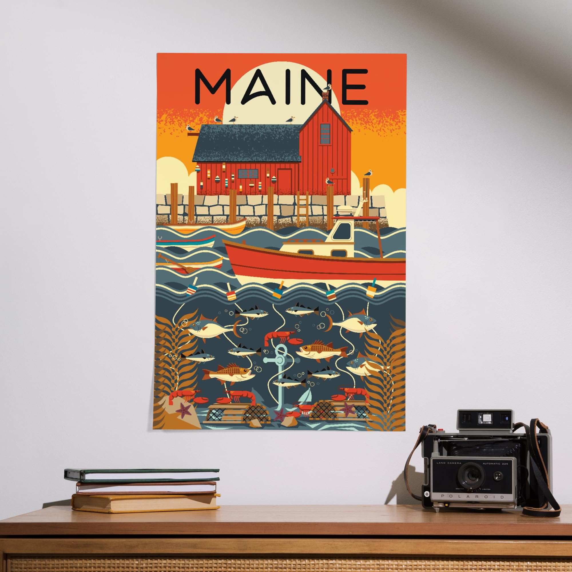 Lantern Press 16x24 Inch Giclee Art Print - Coastal Maine Nautical Geometric Wall Decor for Living Room, Bedroom & Office