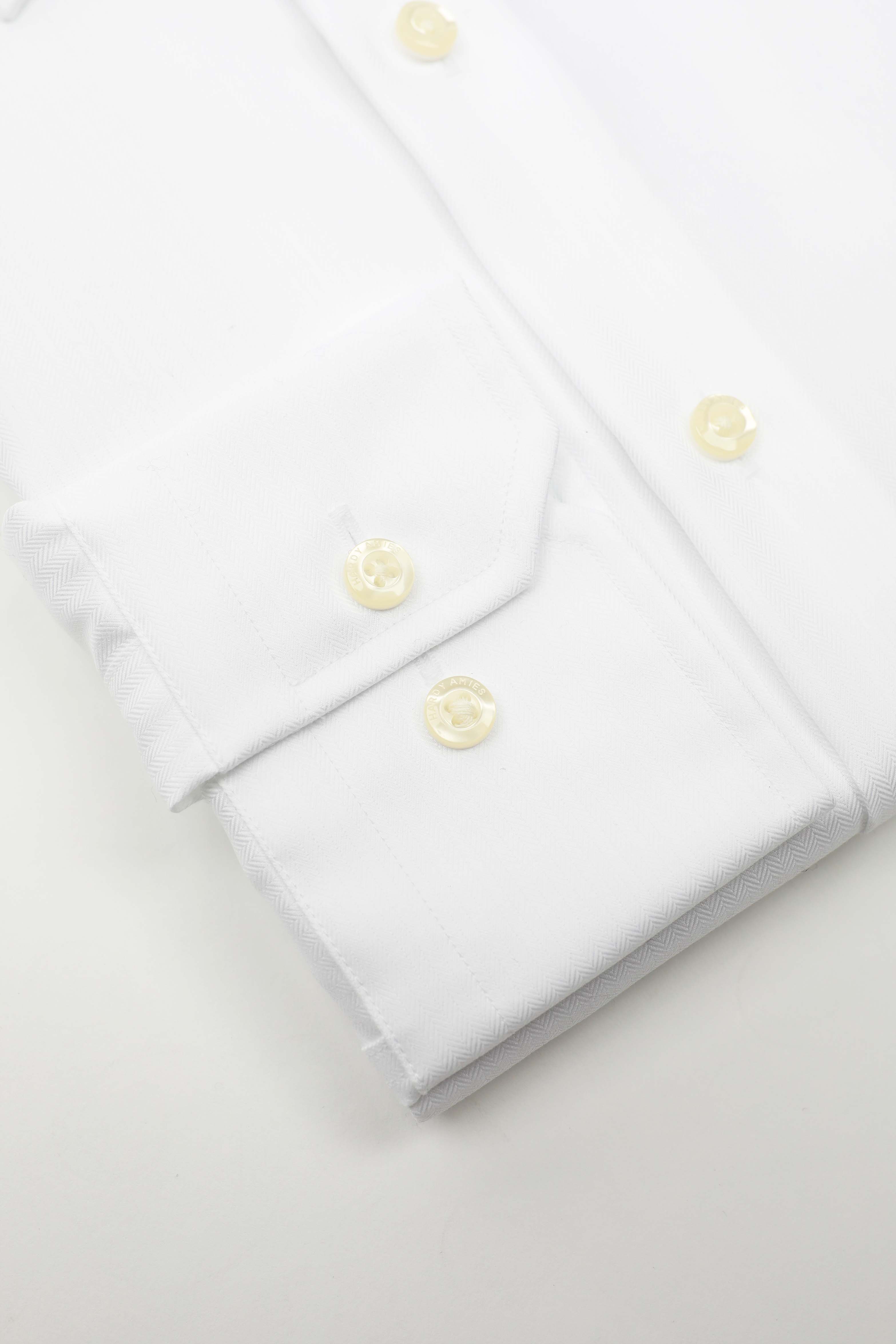 Premium Slim Fit White Herringbone Business Shirt for Men - Formal Office Wear & Professional Dress Shirts for Work, Interviews & Special Occasions