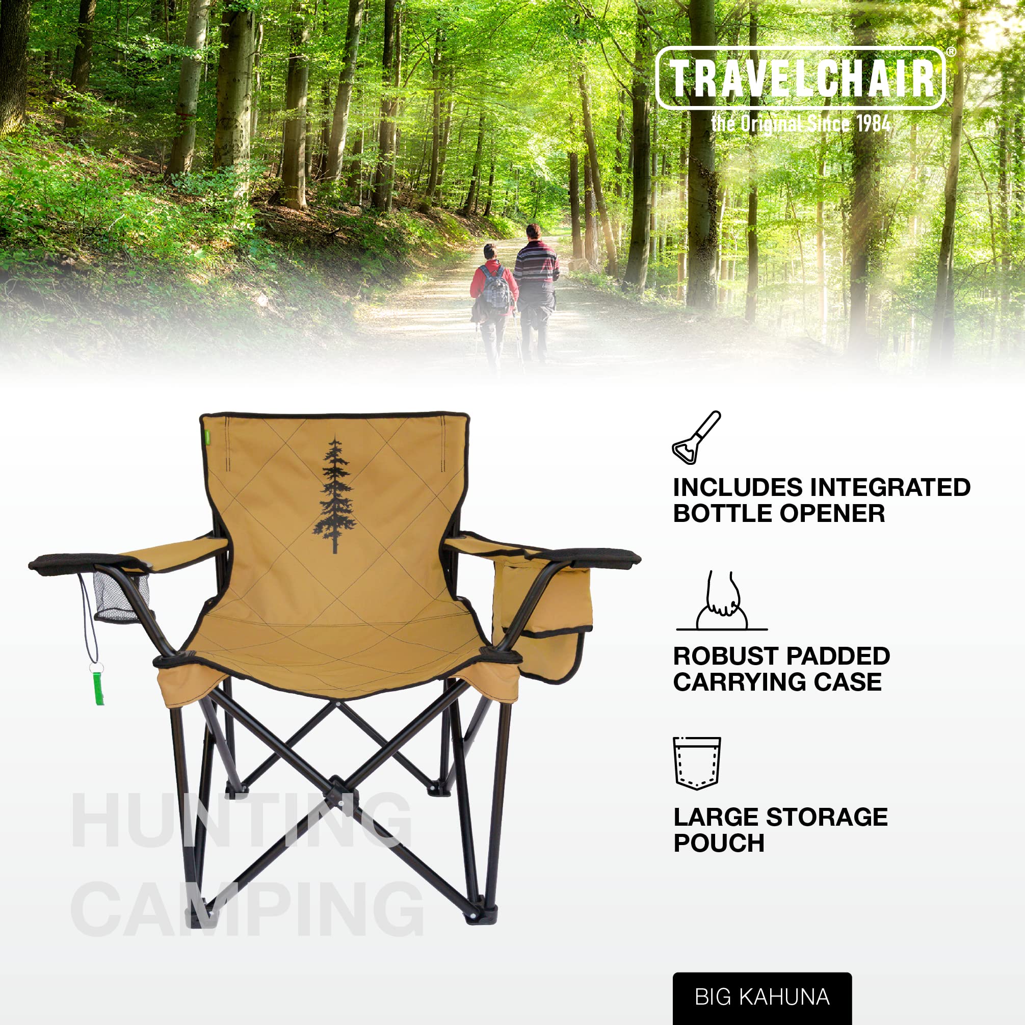Big Kahuna Travel Chair with Repreve Fabric - Durable & Eco-Friendly Outdoor Folding Chair (Brown/Khaki) - Perfect for Camping, Beach, Picnics & Backyard Relaxation