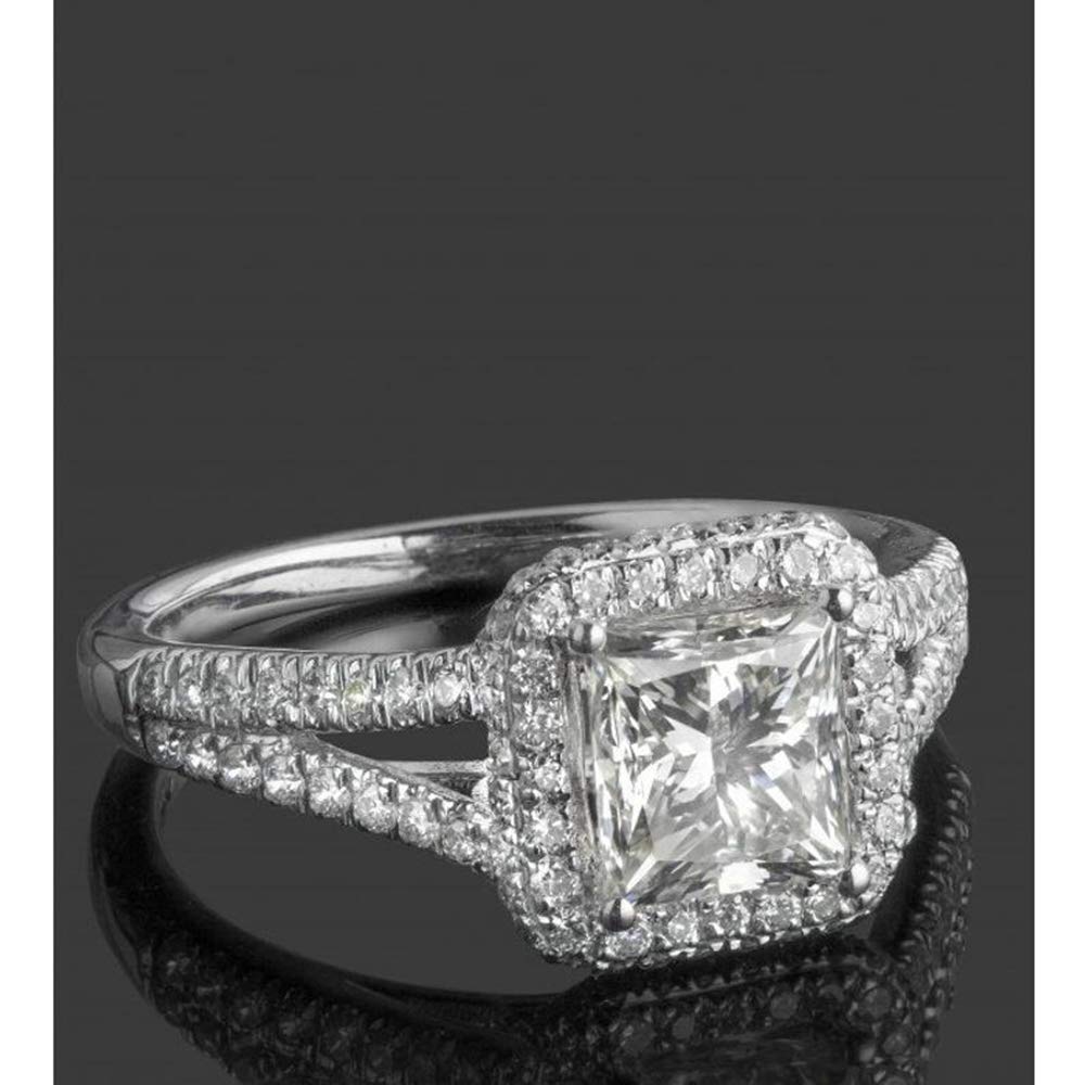 1 Carat Princess Cut Moissanite Engagement Ring for Women - Platinum Plated Silver 10K/14K/18K Gold Halo Wedding Band with Custom Text Engraving - Perfect for Proposals, Anniversaries & Special Occasions