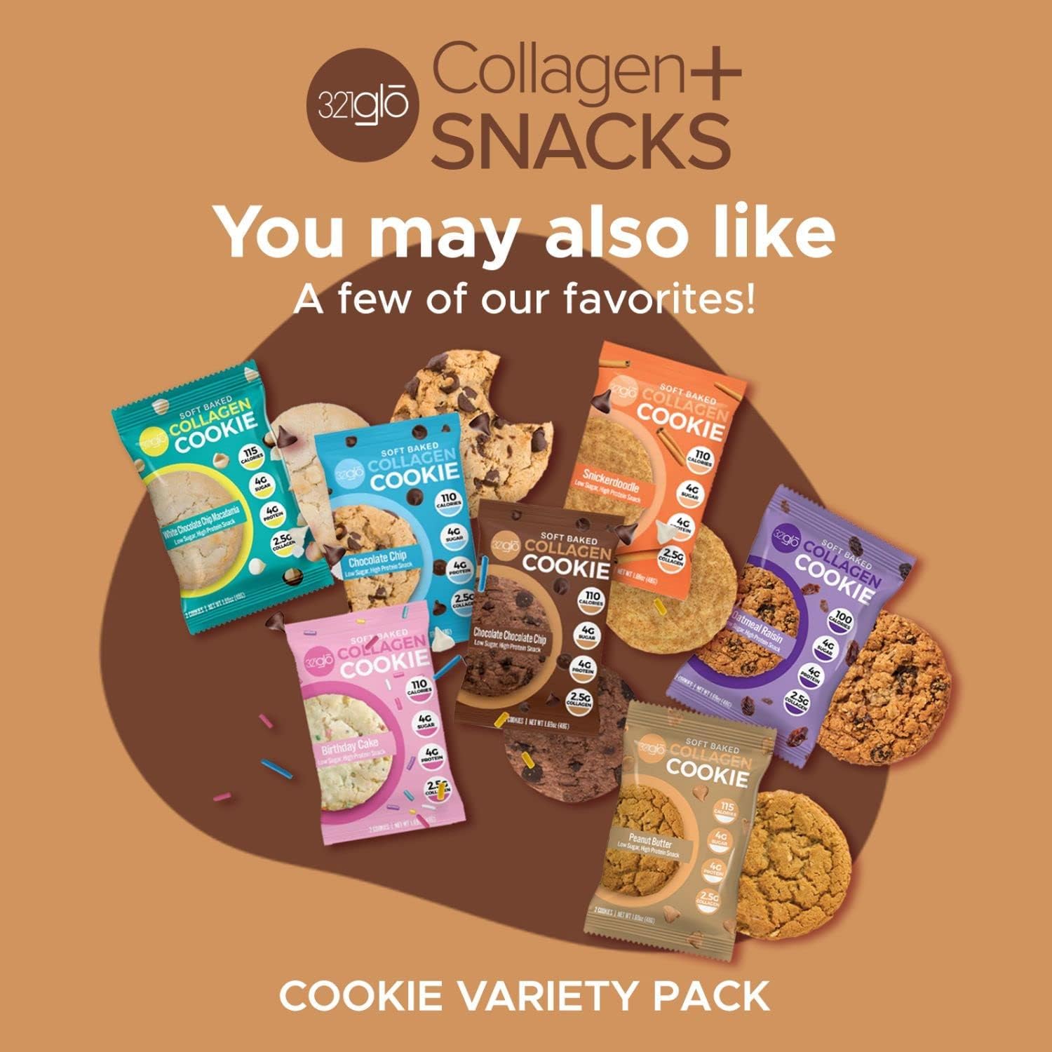 321glo Collagen Cookies - Soft Baked High Protein Low Carb Keto Snacks for Women, Men & Kids | 12 Pack Chocolate Chocolate Chip | Perfect for On-the-Go, Post-Workout & Healthy Dessert