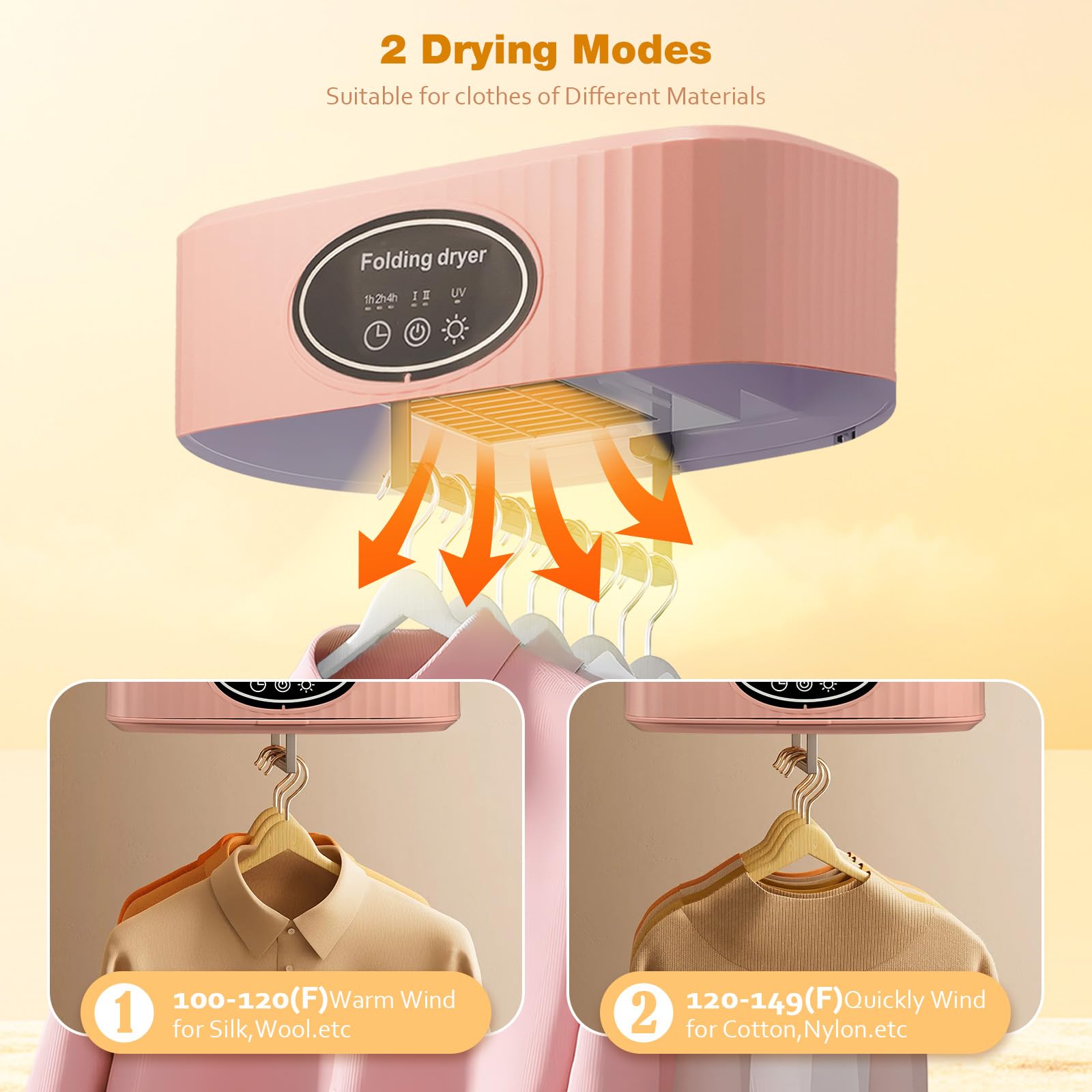Portable Electric Dryer - Mini Foldable 1200W for Apartments, Travel, Camping, RV - 1/2/4H Timer with UV Sterilization, 10 Clothes Capacity | Perfect for Small Spaces & On-the-Go Drying