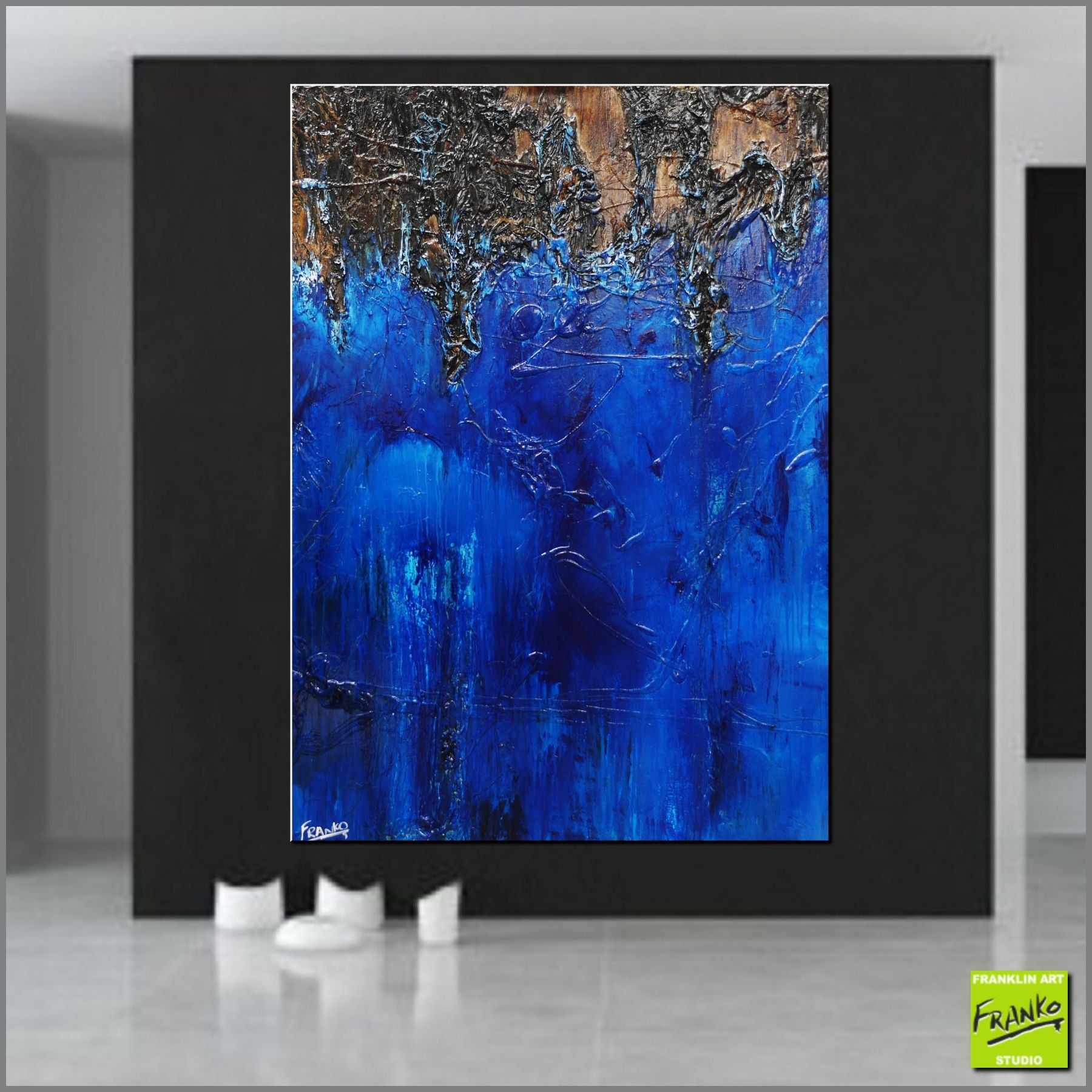 Blue Evolution 140cm x 100cm Blue Brown Textured Abstract Canvas Art - Modern Wall Decor for Living Room, Bedroom & Office