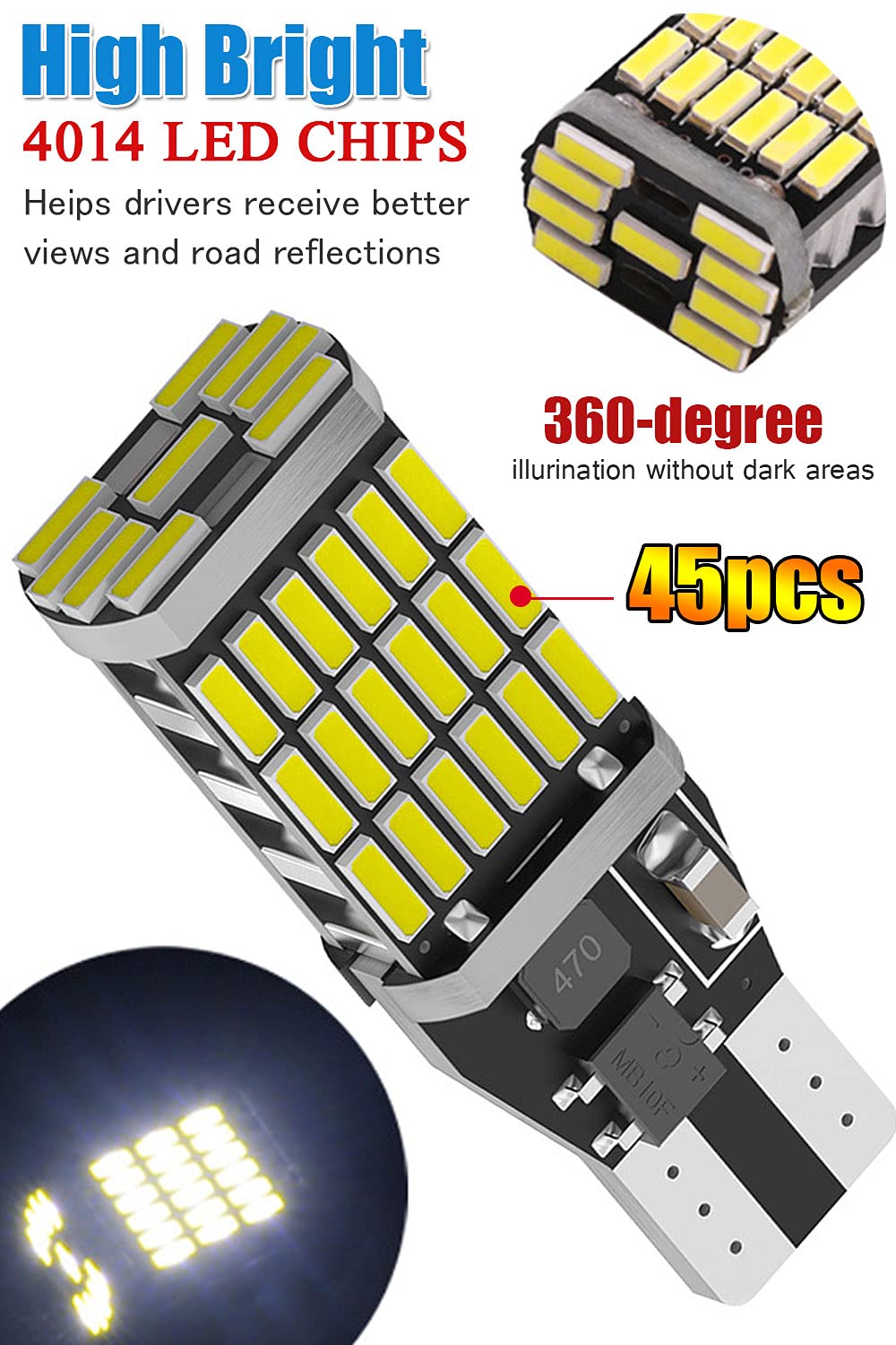 921 LED Bulbs 912 Reverse Lights - Pack of 6, 6000K Xenon White CANBUS T10 T15 906 W16W 921K 922 Backup Bulbs - Perfect for Cargo Lights, Reverse Lights, and Interior Dome Light Replacement in Cars, Trucks, SUVs