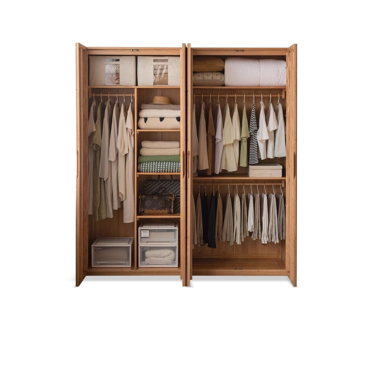 Solid Oak Wood Wardrobe with High Doors - Spacious Storage for Bedroom, Closet & Home Organization