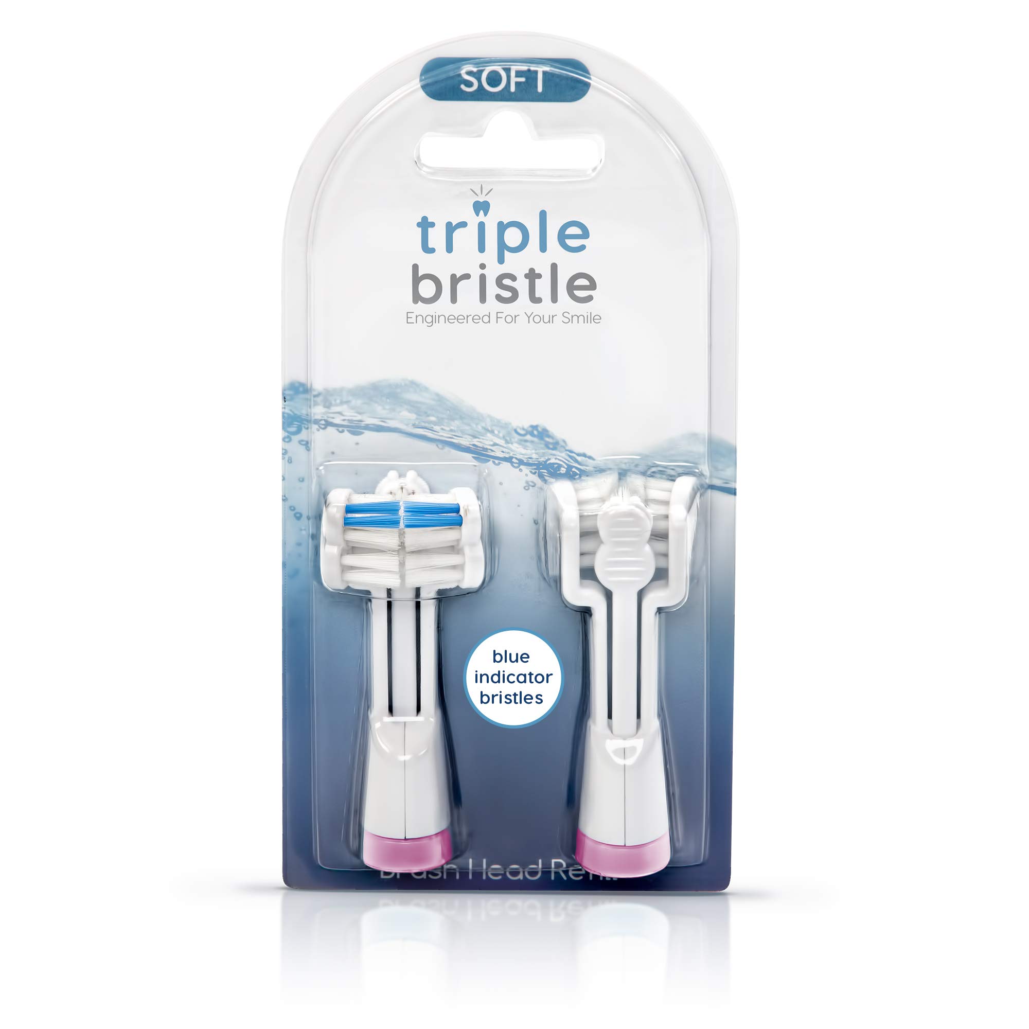 Triple Bristle Replacement Brush Heads 2 Pack (Pink) & Teeth Whitening Strips - 3 Head Design for Sonic Toothbrush | Deep Cleaning & Stain Removal for Brighter Smile | Home & Travel Dental Care