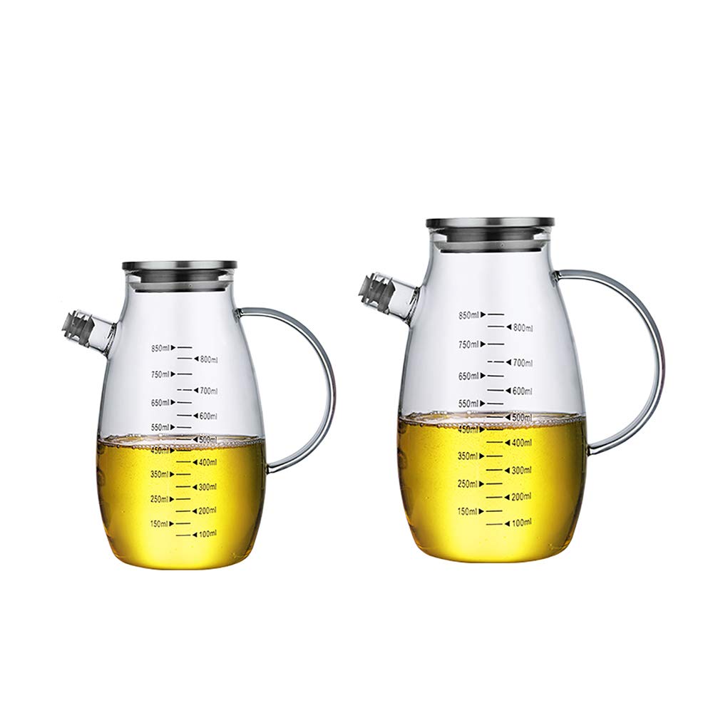 Premium Glass Olive Oil Dispenser Set of 2 - 350ml & 850ml Stainless Steel Leak-Proof Bottles with Wide Mouth for Kitchen, Restaurants & Gourmet Cooking - Perfect for Olive Oil, Vinegar & Salad Dressing Storage
