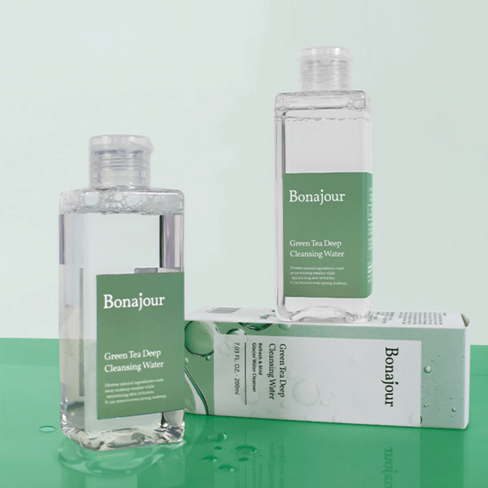 BONAJOUR Green Tea Deep Cleansing Water 200ml - Gentle Facial Cleanser for Oily & Acne-Prone Skin | Perfect for Daily Makeup Removal & Skin Purifying Routine