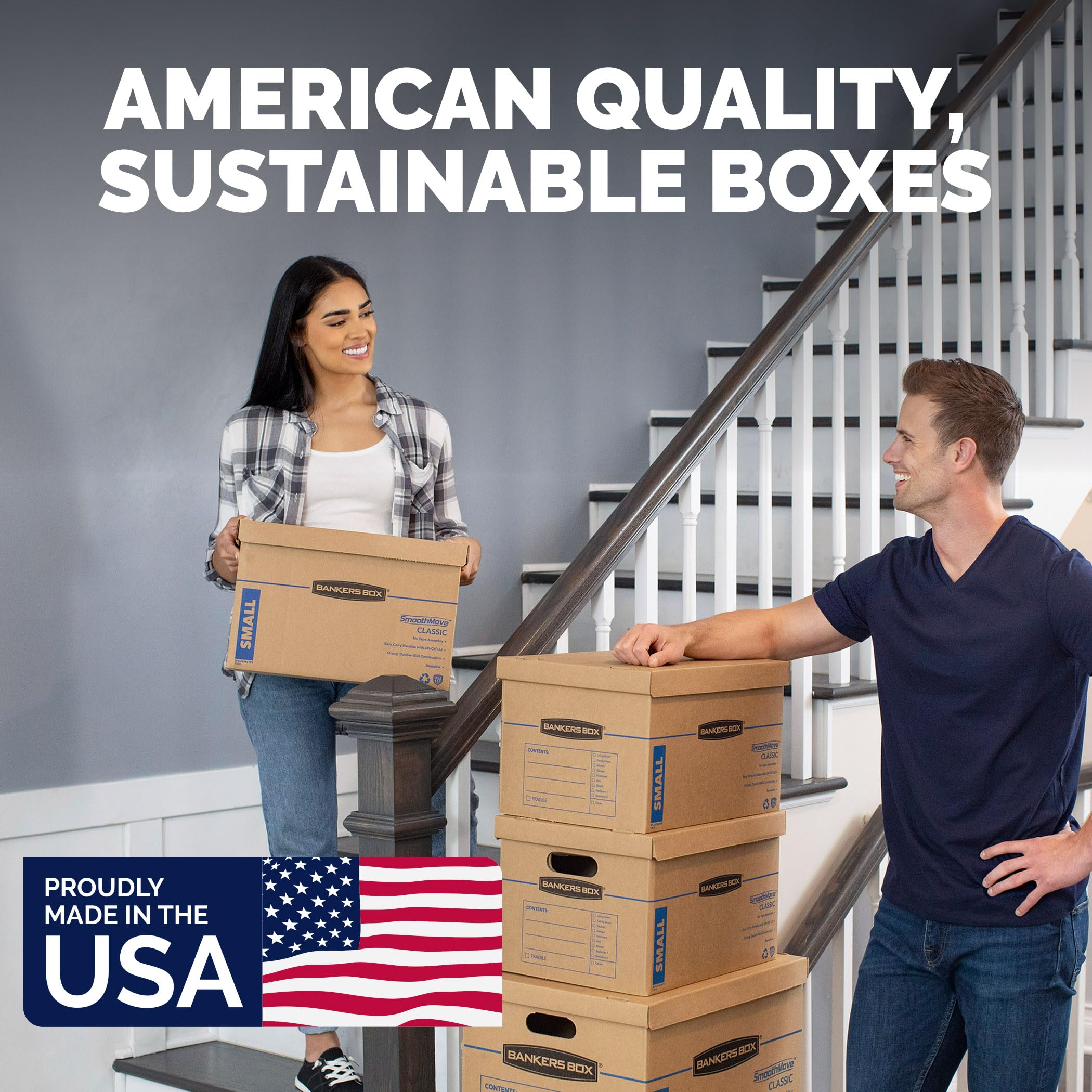 Bankers Box Small Classic Moving Box 10 Pack - Reinforced Handles, Tape-Free Assembly, 15x12x10 Inches with Lid (7714901) - Perfect for Home Office Storage, Moving Supplies & Document Organization