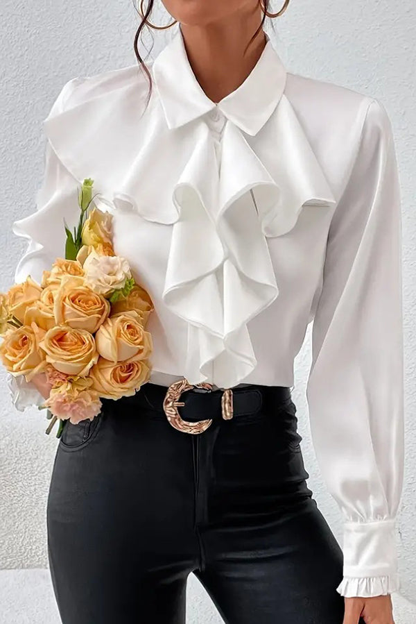 Stylish Ruffled Tiered Lapel Long Sleeve Blouse for Women | Elegant Office Wear & Date Night Outfit