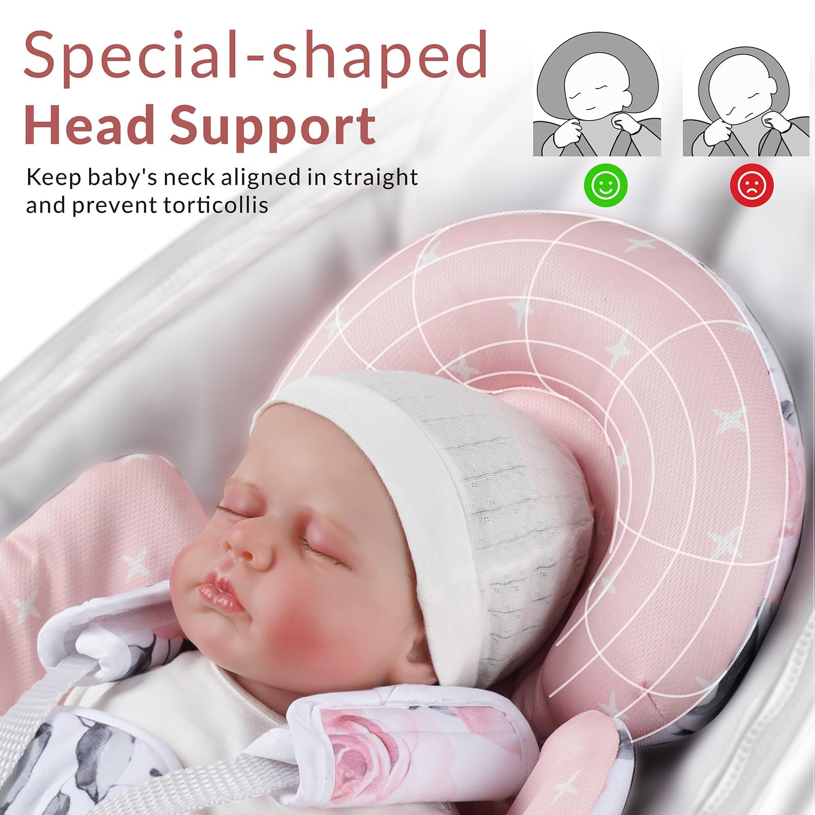 4moms Mamaroo Swing & Graco Swing Infant Insert - Newborn Head and Body Support with Breathable Soft Fabric - Reversible Baby Car Seat Insert - Pink Floral - Perfect for Newborn Comfort in Swings, Car Seats and Strollers