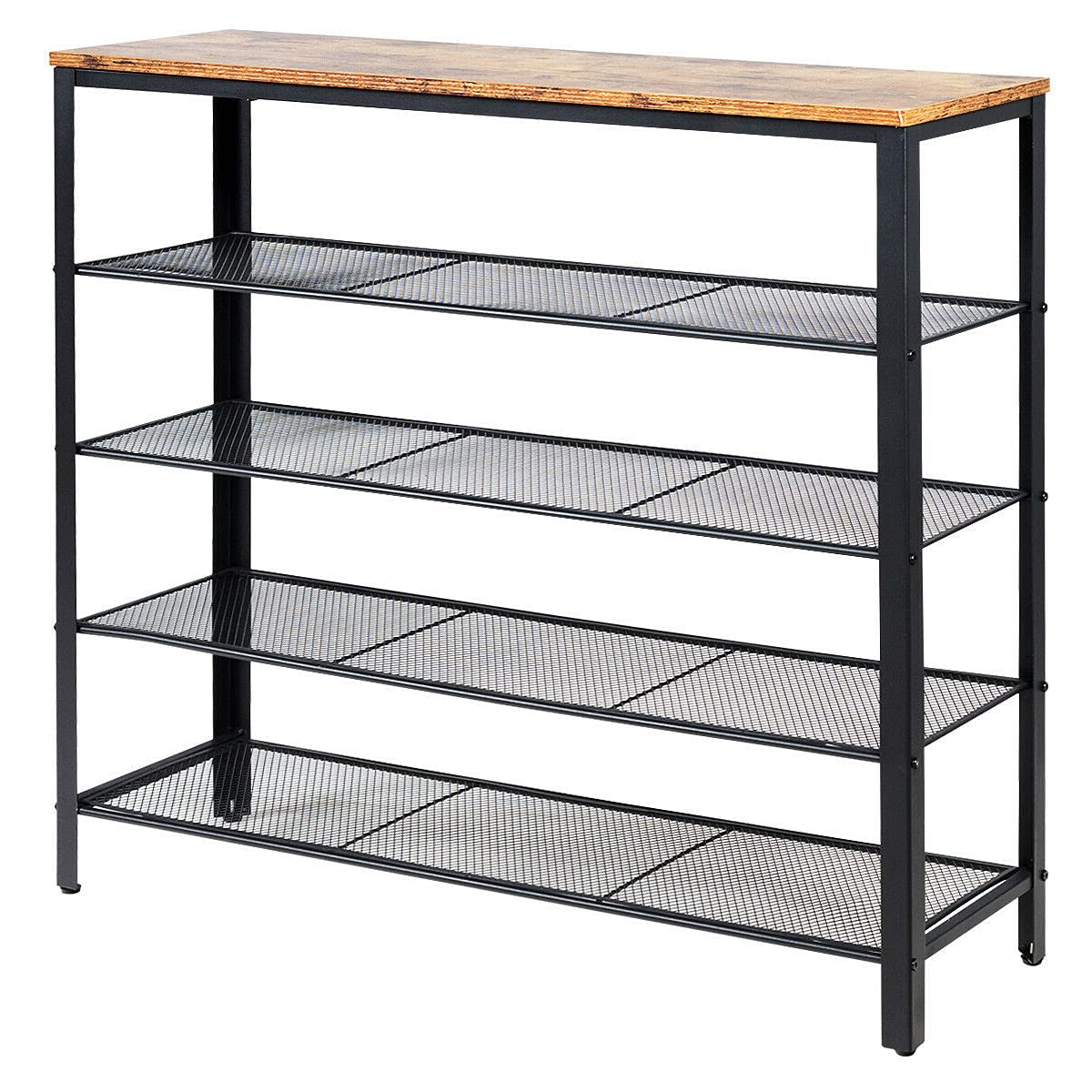 5-Tier Metal Mesh Shoe Rack Organizer - Free Standing Shoe Storage Shelf for Boots, Slippers, Sandals & Sneakers (Holds 16-20 Pairs) - Space-Saving Solution for Entryway, Hallway, Closet & Bedroom Organization