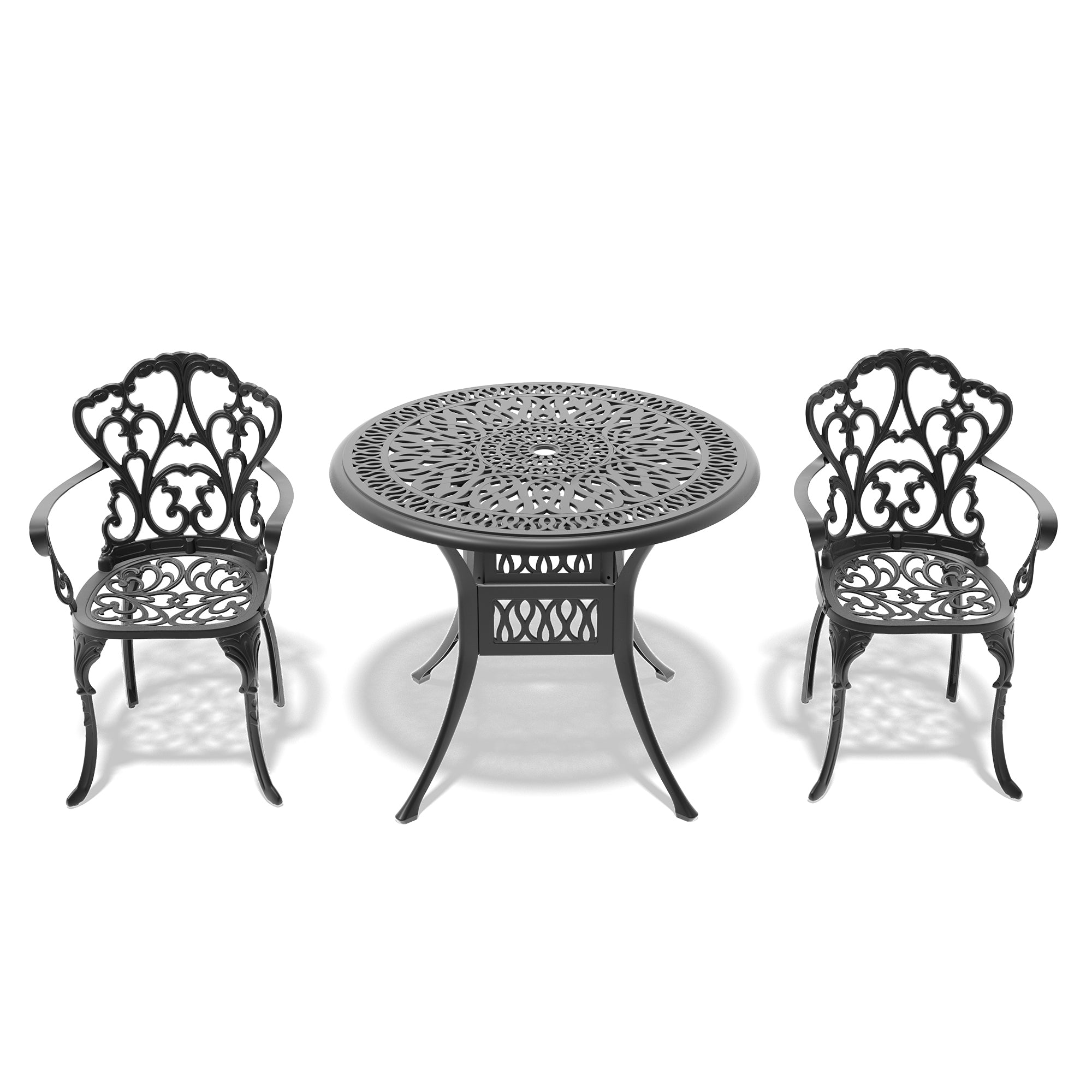 3-Piece Cast Aluminum Patio Furniture Set with Cushions (Random Colors) - Perfect for Outdoor Garden, Poolside, and Backyard Relaxation