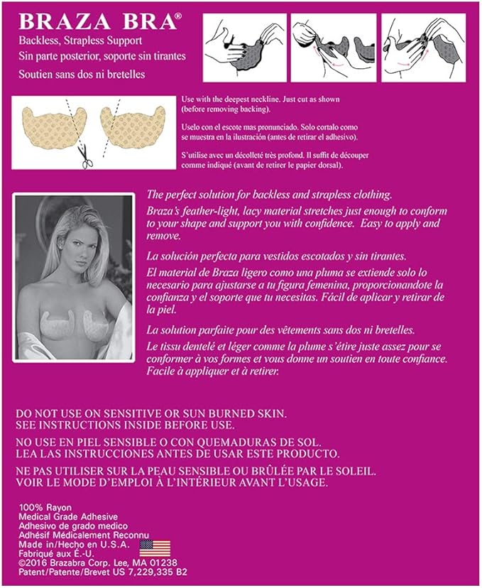Braza Self Adhesive Disposable Bras - 10 Pack (Size B, Beige) | Reusable Strapless Backless Stick-on Bras for Wedding, Evening Wear & Summer Outfits