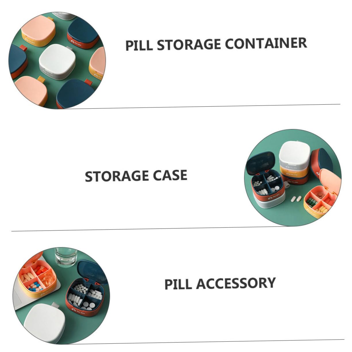 3-Piece Travel Pill Organizer Box - Portable Medicine Container Case for Daily Pills, Vitamins & Supplements - Compact Flat Design Perfect for Travel, Work & Gym