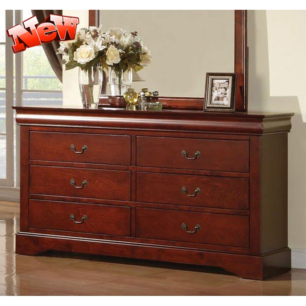 Upgraded 6-Drawer Wood Dresser - Traditional Style Chest of Drawers, No Assembly Required, Sturdy Storage Cabinet for Bedroom & Living Room (Cherry) - Perfect for Organizing Clothes, Bedding & Home Accessories