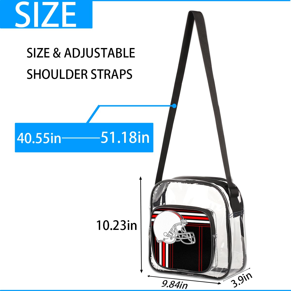 Mularoka Clear Crossbody Purse Bag - Football Helmet Design, Black & Red Stadium Approved Clear Bag for Sports Events, Concerts & Festivals | Perfect for Women & Men | Waterproof & Durable for Outdoor Activities