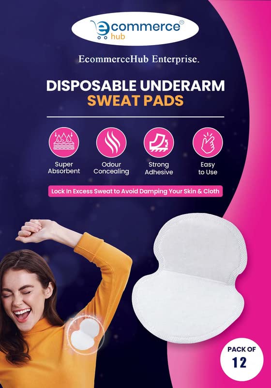 EcommerceHub™ Disposable Underarm Sweat Pads for Women & Men - 12 Pack Invisible White Sweat Absorbing Pads - Comfortable & Breathable for Daily Use, Workouts & Formal Wear