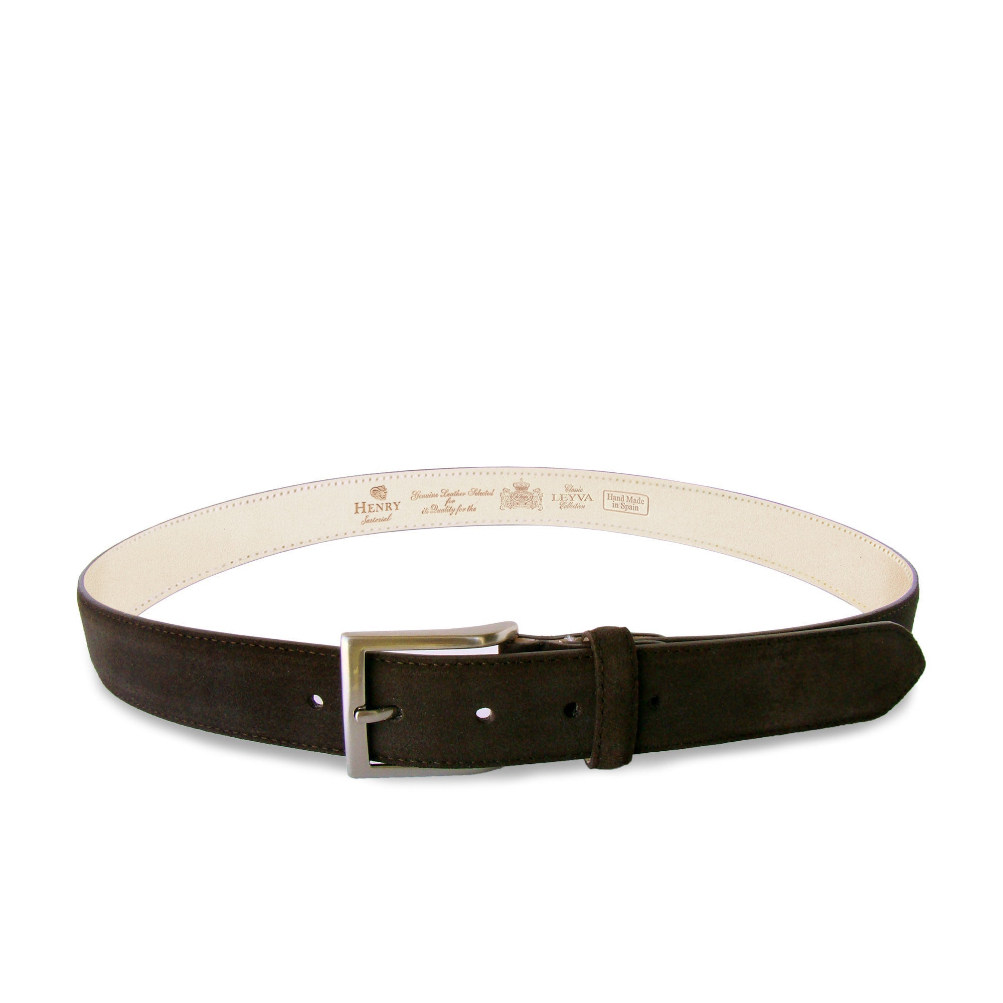 HENRY SARTORIAL x LEYVA Genuine Suede Leather Belt for Men - Premium Brown Dress Belt - Perfect for Formal Wear, Business Attire & Special Occasions