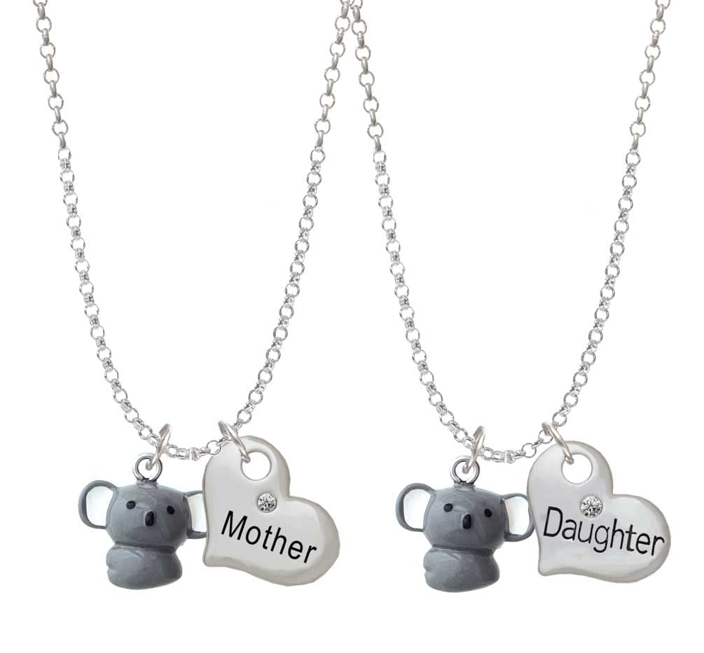 Koala Bear Mother & Daughter Heart Necklace Set - 2 PCS Resin Pendant Jewelry with 19