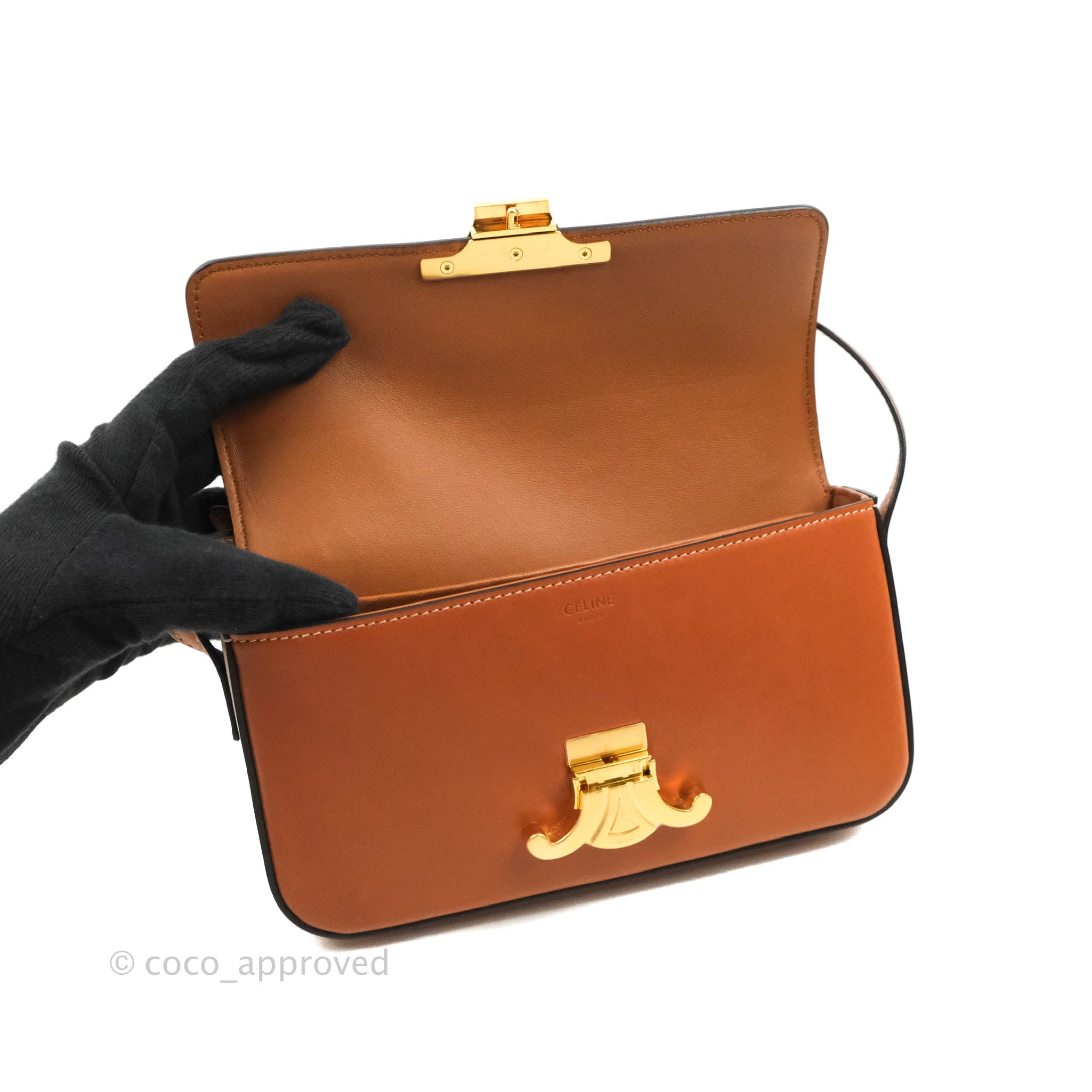 Celine Triomphe Shoulder Bag in Tan Calfskin Leather - Luxury Crossbody Purse for Women, Perfect for Work, Travel & Evening Events