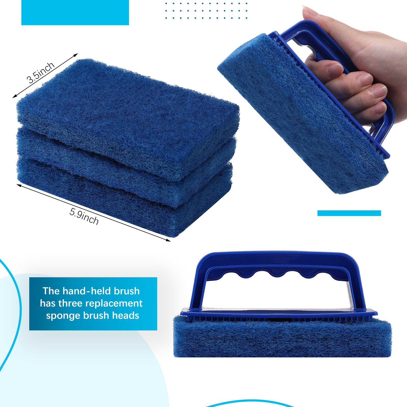 6-Pack Small Handheld Pool Scrub Brushes - Surface Cleaning Scouring Sponge Pads for Swimming Pools, Tile Grout, Walls, Spas, Kitchen & Bathroom Tubs - Perfect for Pool Maintenance & Household Deep Cleaning