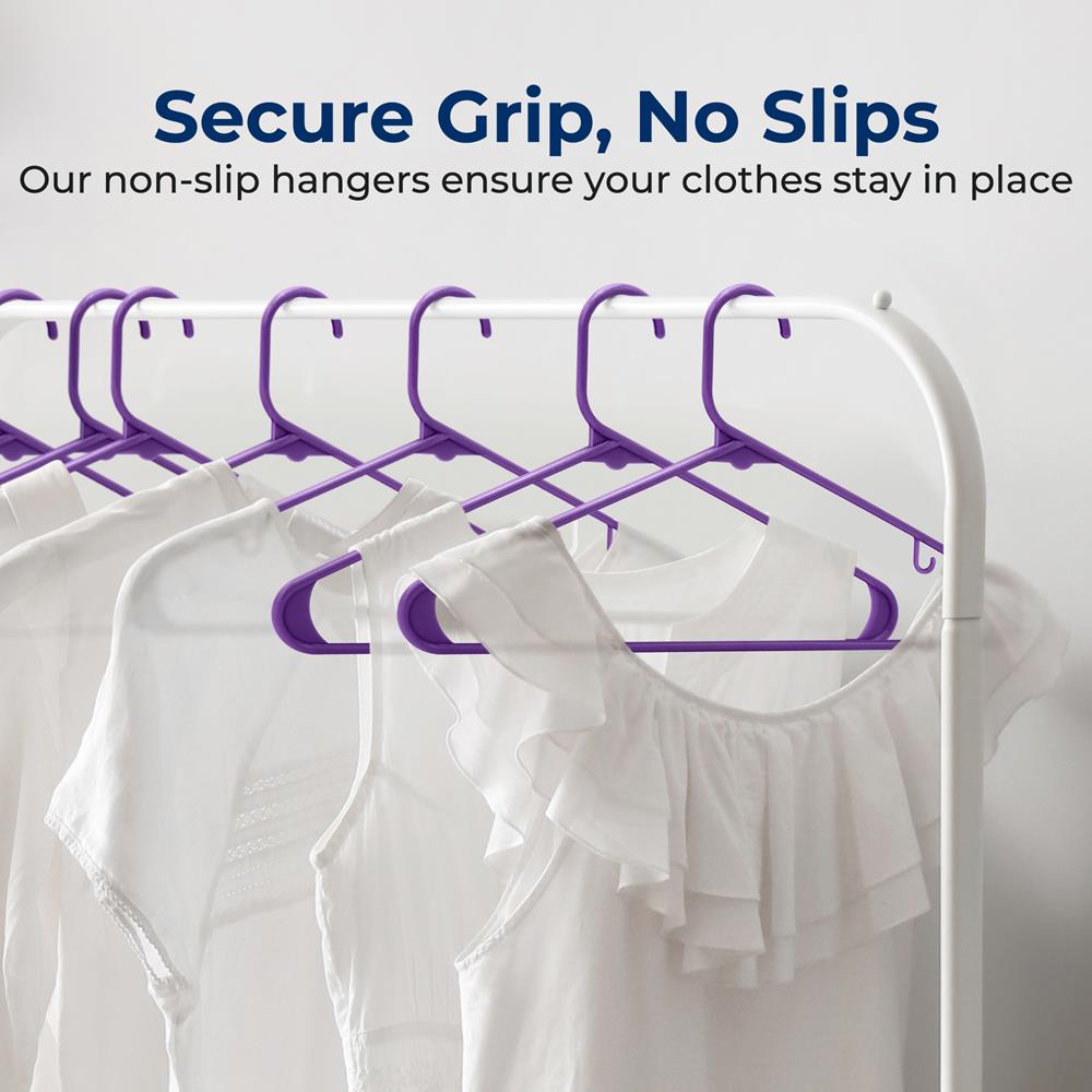 SereneLife Premium 20 Pack Plastic Hangers - Lightweight & Durable Space-Saving Closet Organizers for Shirts, Sweaters, Hoodies, Dresses & Kids Clothes - Perfect for Home, Closet & Wardrobe Organization (Purple)