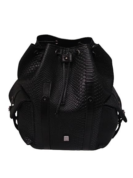 Premium Black Snake Skin Leather Backpack for Women - XL Extra Large Calfskin Backpack - Stylish Everyday Bag - Made in Greece - Perfect for Travel, Work & School