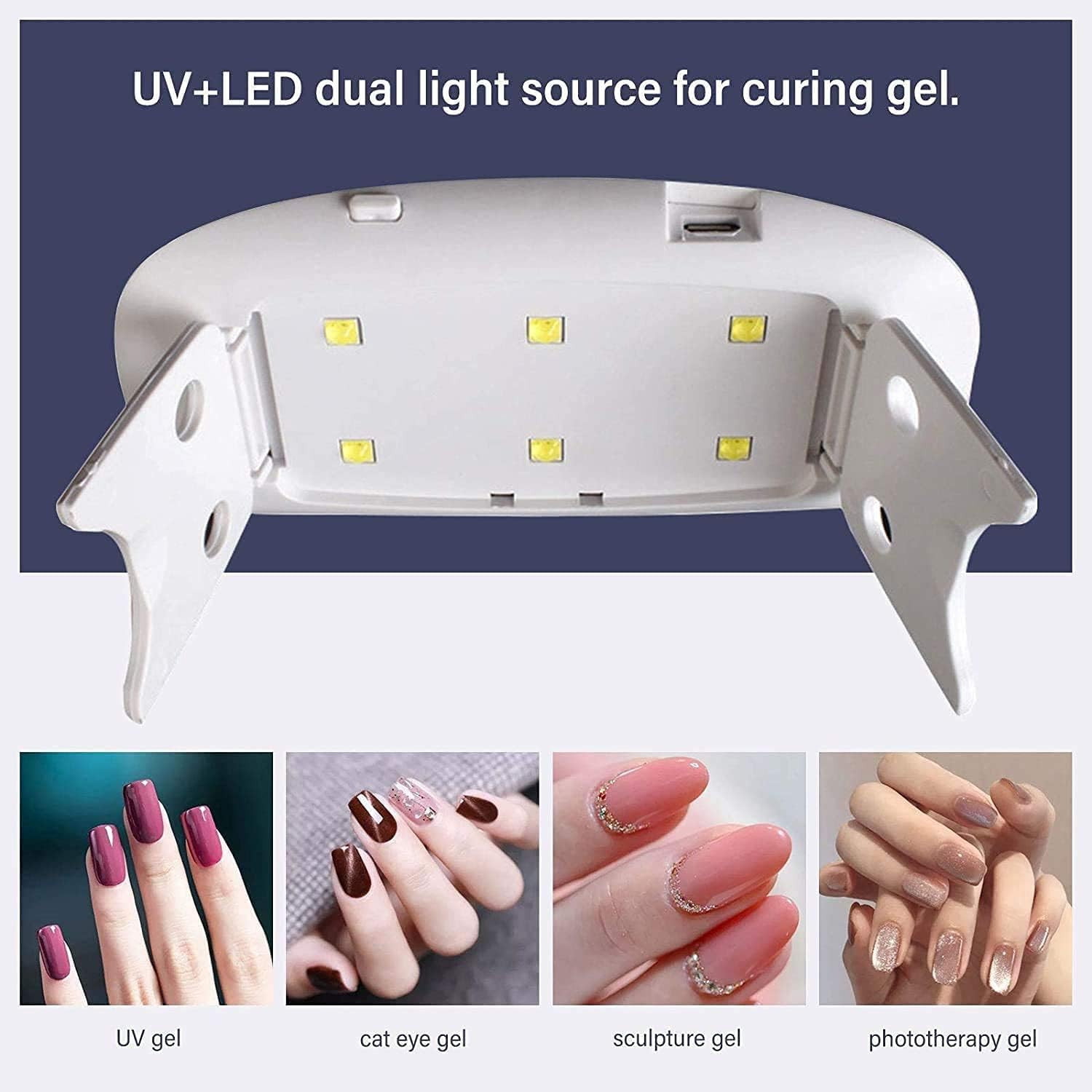 Glowgrid Mini 6W LED UV Nail Dryer - Portable Gel Polish Curing Lamp with 45S/60S Timer, USB Powered (Pink) - Perfect for Home Manicures & Salon Nail Art
