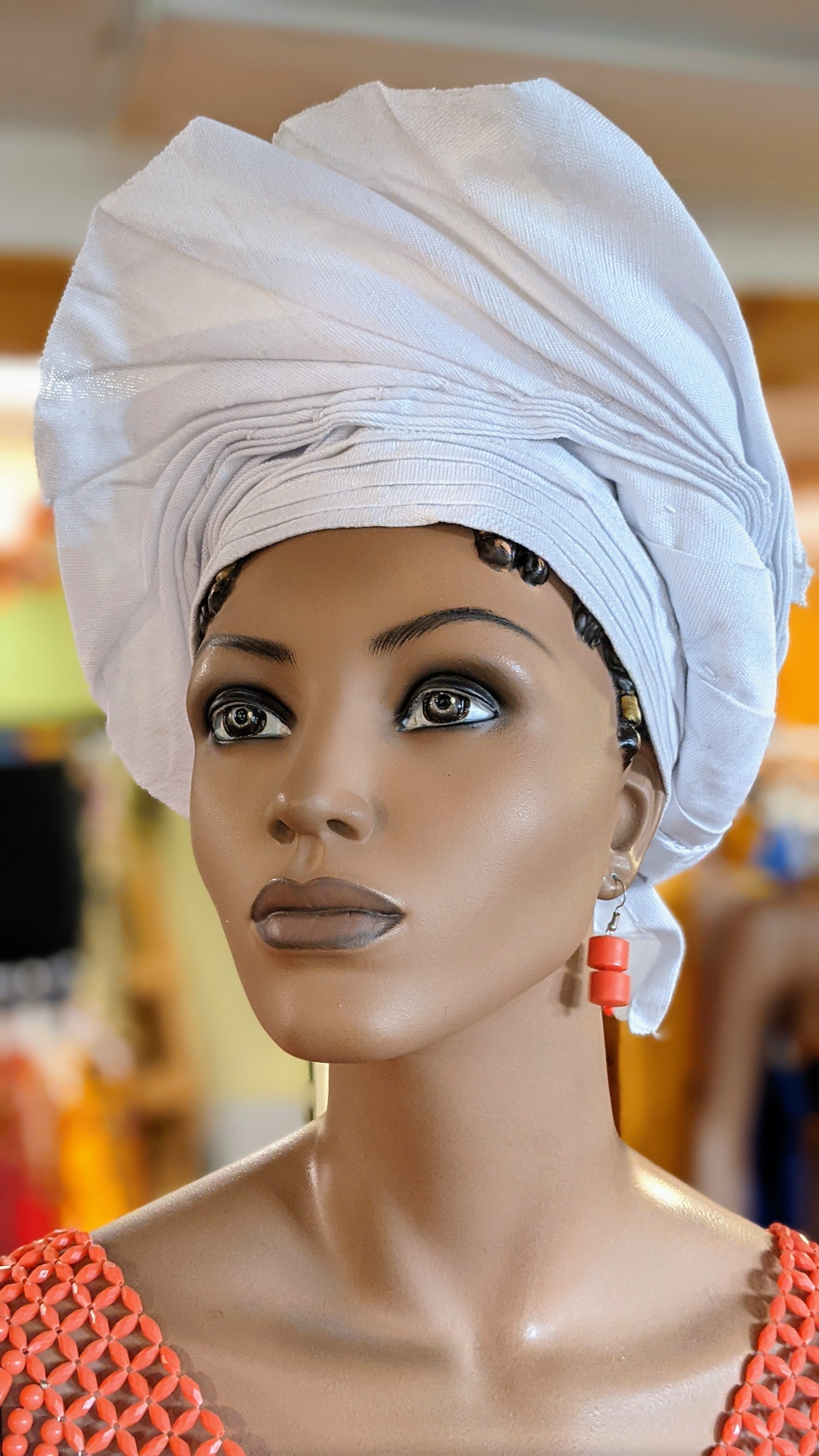 All White Funke Aso Oke Pre-Tied Head Wrap Auto Gele Hat - Elegant African Headpiece for Weddings, Church & Special Occasions | DPAW3949A