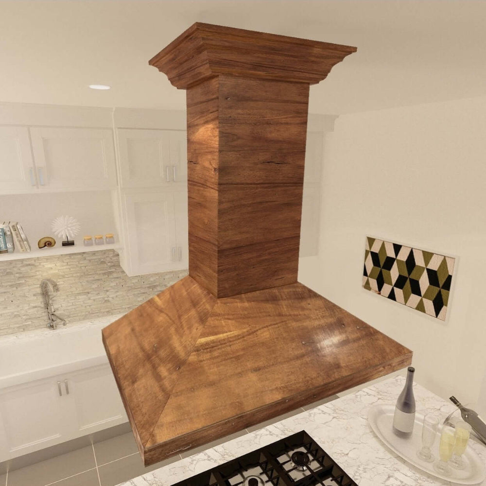ZLINE Convertible Vent Walnut Wooden Island Mount Range Hood - Professional Kitchen Ventilation for Home Cooking, Baking & Grilling