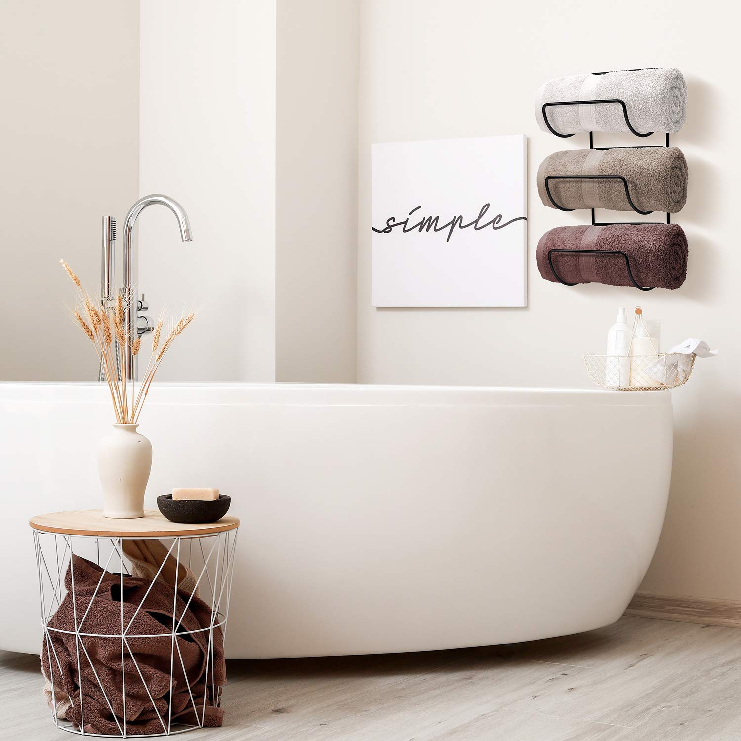 Sorbus 6-Tier Wall Mounted Towel Rack - Space Saving Bathroom Organizer for Rolled Towels, Washcloths & Linens - Black Hanging Shelf for Bathroom, Spa, Salon - Perfect for Small Spaces & Clutter-Free Storage