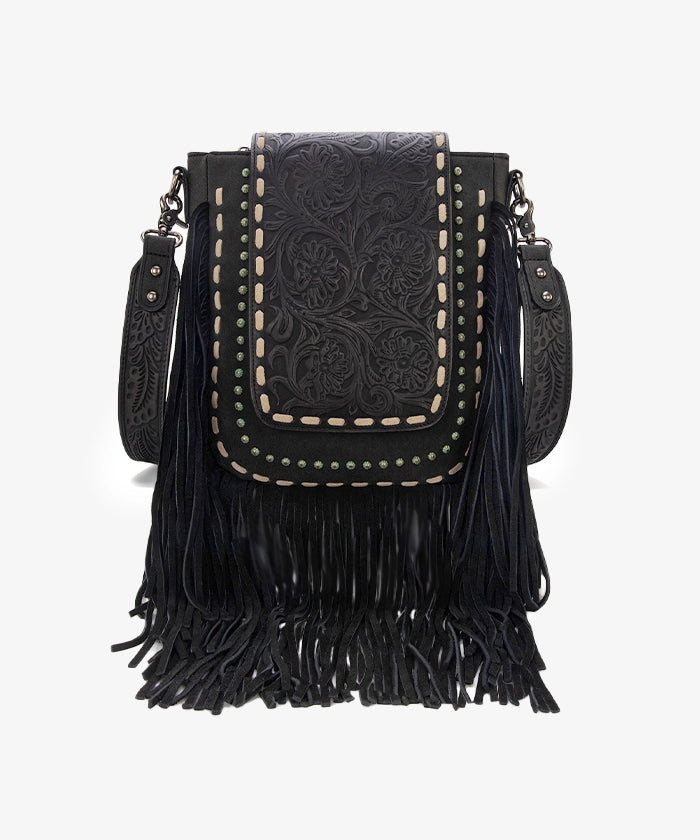 Trinity Ranch Fringe Tooled Leather Crossbody Bag for Women - Stylish Western Boho Purse for Everyday Use, Travel & Country Music Festivals