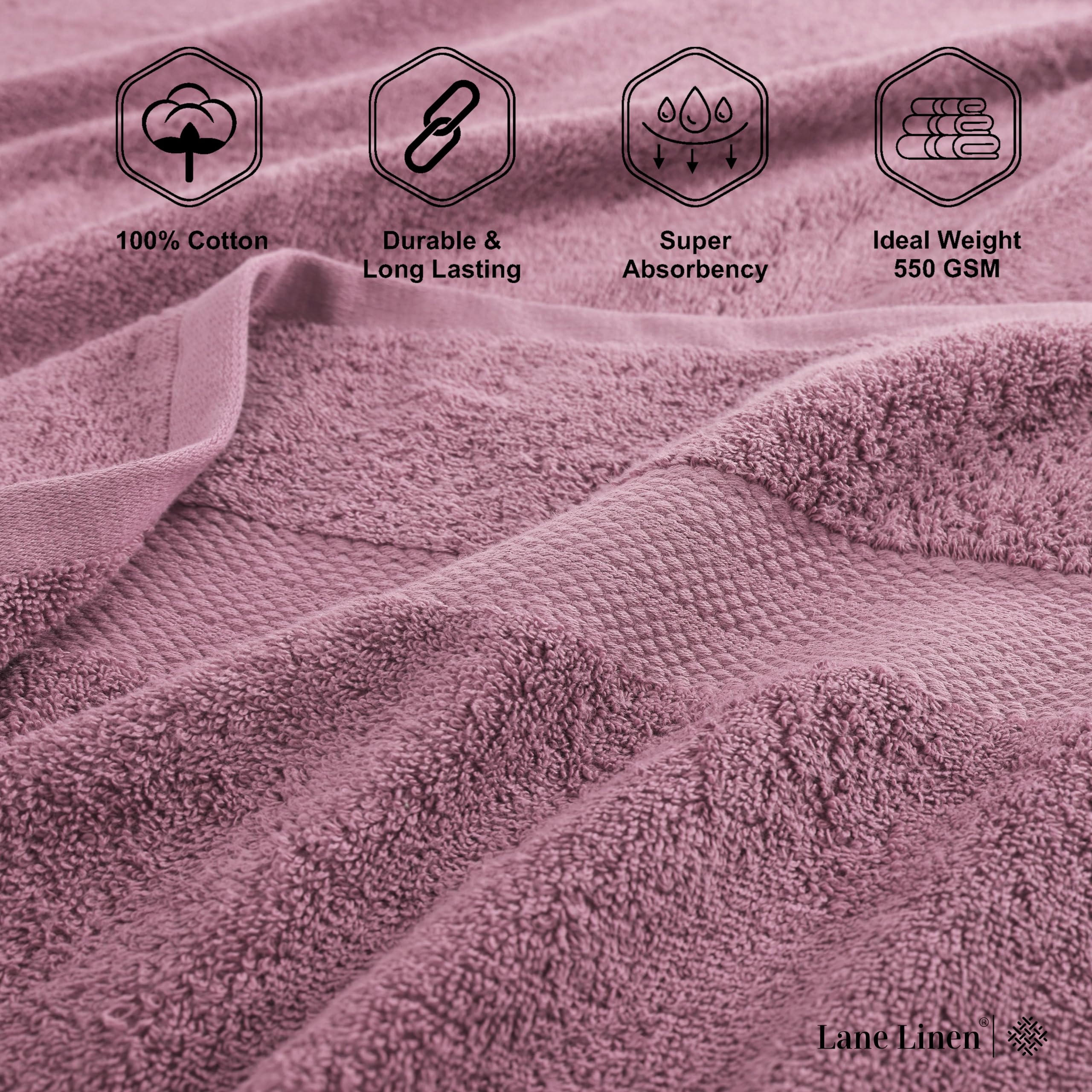 Premium 6-Piece Bath Towel Set - 100% Cotton Extra Large Hotel Quality Towels (2 Bath, 2 Hand, 2 Washcloths) - Soft & Absorbent for Spa, Bathroom & Luxury Home Use - Wishful Mauve