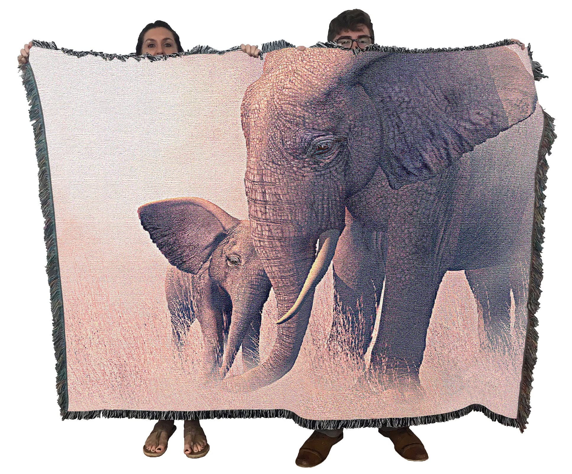 Pure Country Weavers Echo and Ebony Elephant Cotton Woven Throw Blanket by Nene Thomas - 72x54 Inches Handmade in USA - Perfect for Sofa, Bed, Nursery Decor and Gift Giving