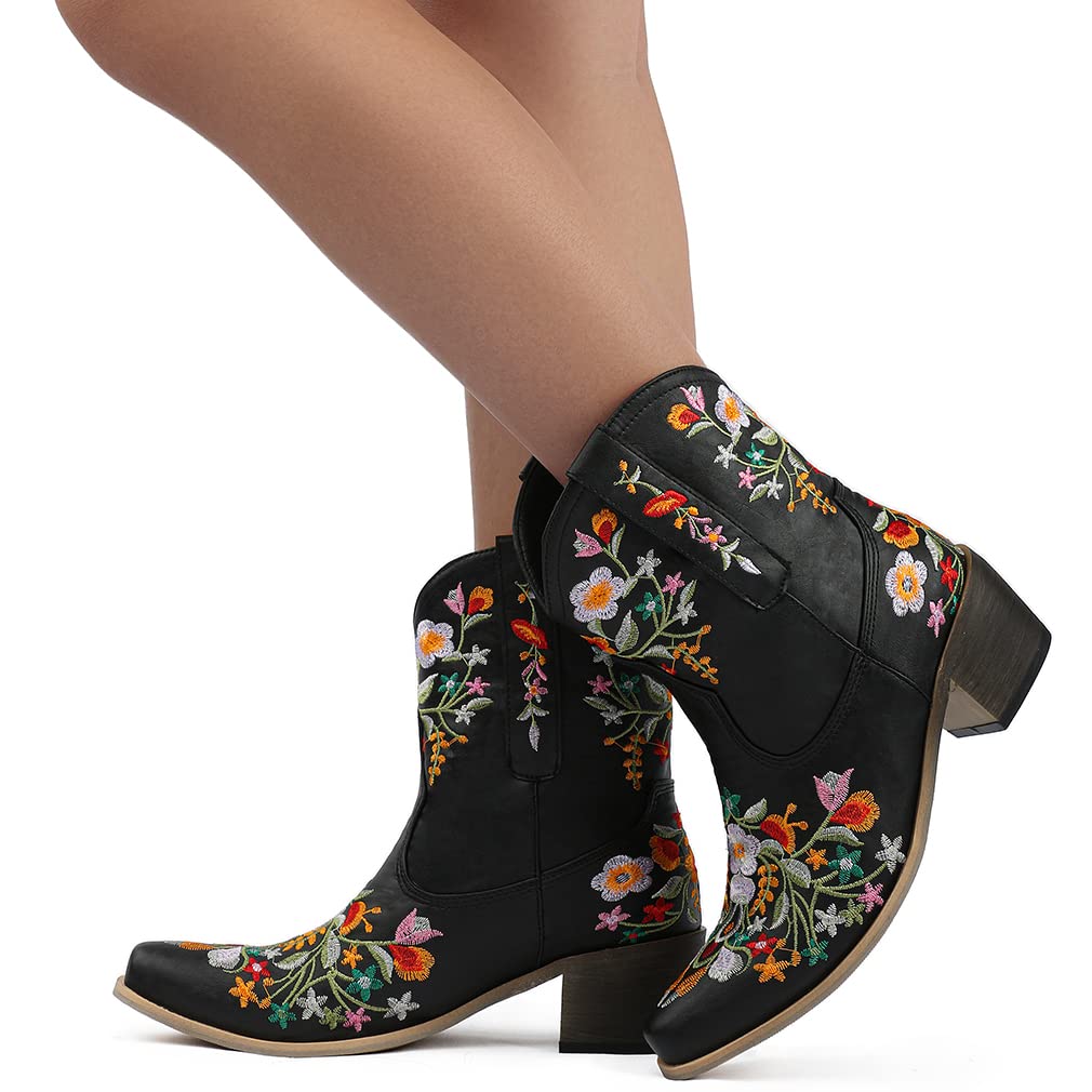 SO SIMPOK Women's Classic Cowgirl Boots - Retro Western Ankle Boots with Embroidered Design - Perfect for Country Dancing, Rodeo Events & Western Fashion Outfits