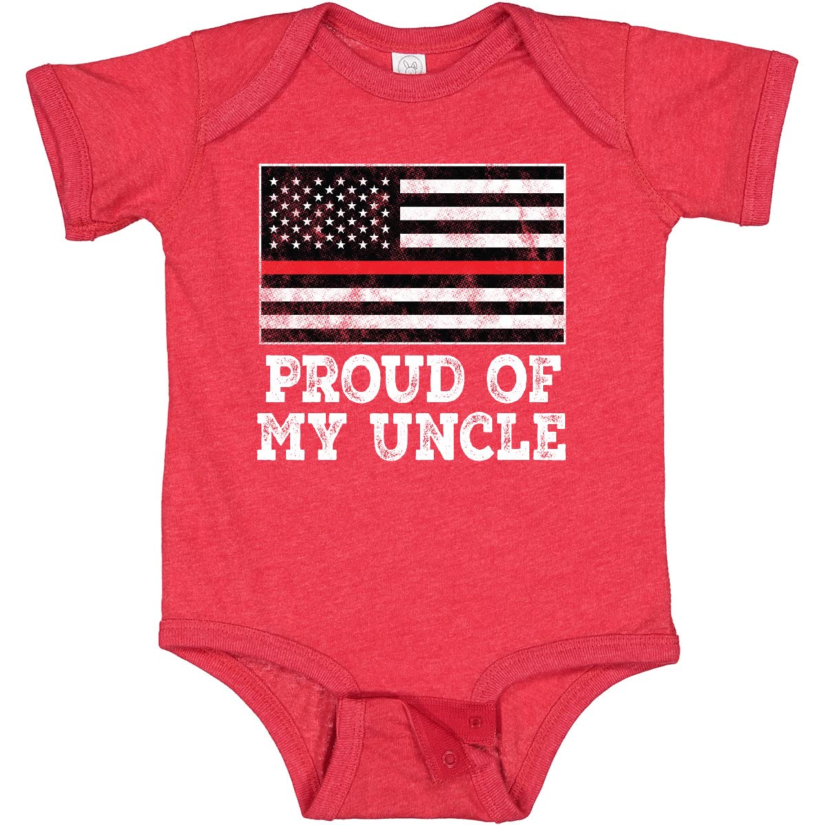 Inktastic Firefighter Uncle Red Line Flag Baby Bodysuit - Patriotic Onesie for Firefighter Families, Baby Showers & Holidays