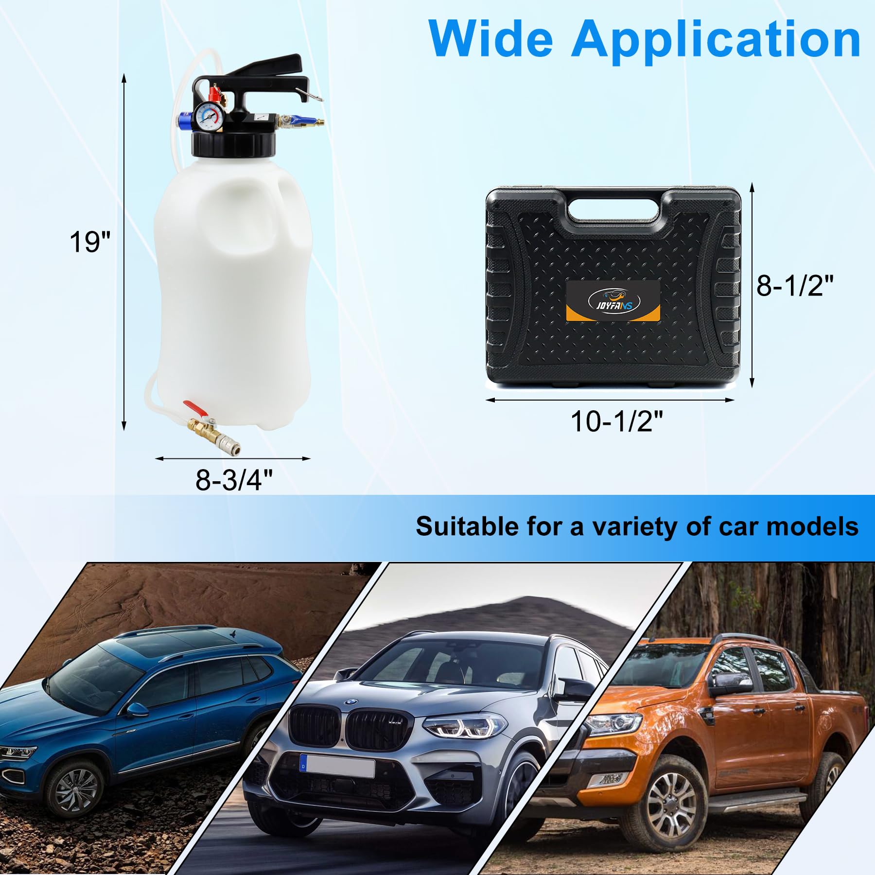 JoyFans 10L Pneumatic Transmission Fluid Pump - Oil Extractor and Dispenser Tool Kit with 15PCS ATF Adapters for Garage, Shop & Vehicles - Ideal for Gearbox Oil Transfer, Refilling and Evacuation - Perfect for DIY Car Maintenance, Fleet Servicing and Professional Automotive Workshops