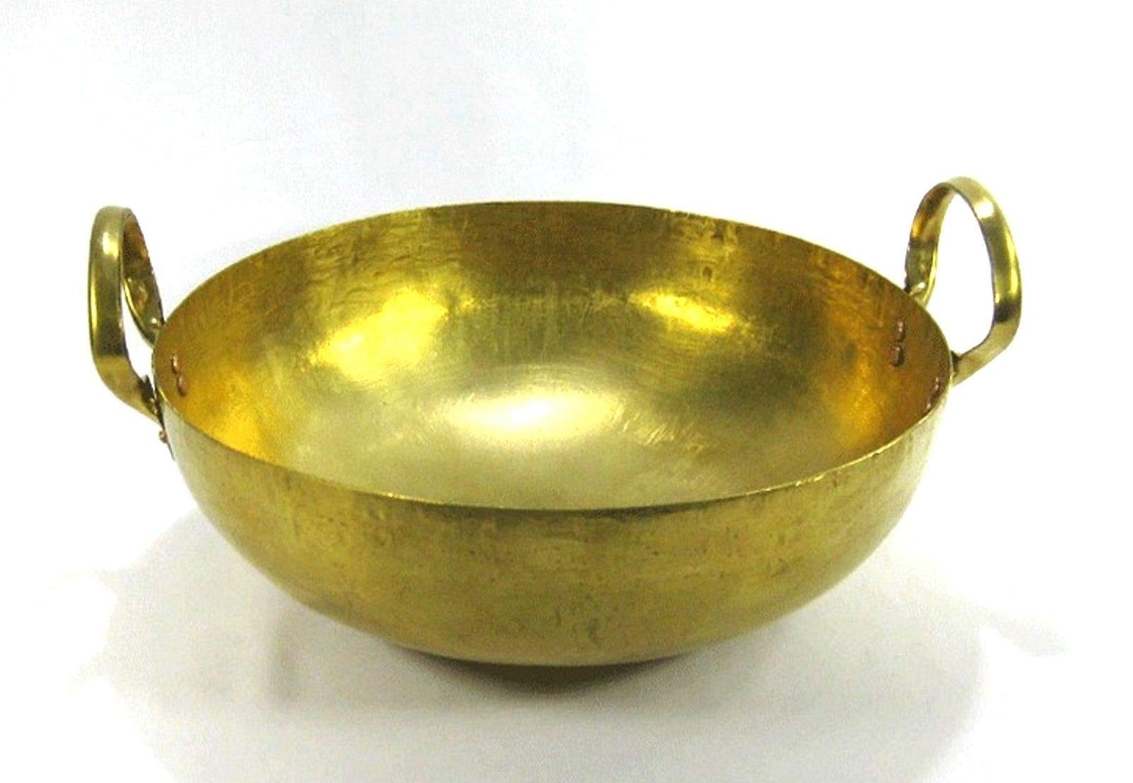 Premium Thai Brass Wok Pan 12 Inch - Authentic Handcrafted Cookware from Thailand - Excellent Heat Distribution for Stir Fry, Deep Frying & Dessert Making - Durable Restaurant & Home Kitchen Cooking Essential