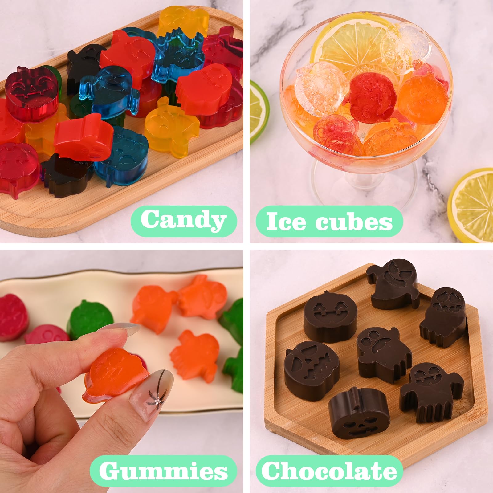 Halloween Silicone Candy Molds Set - 4 Pack Pumpkin & Ghost Chocolate Molds for DIY Treats, Jelly, Gummies, Wax Melts, Ice Cubes & Cake Decorating - Perfect for Halloween Parties, Home Baking & Holiday Crafts