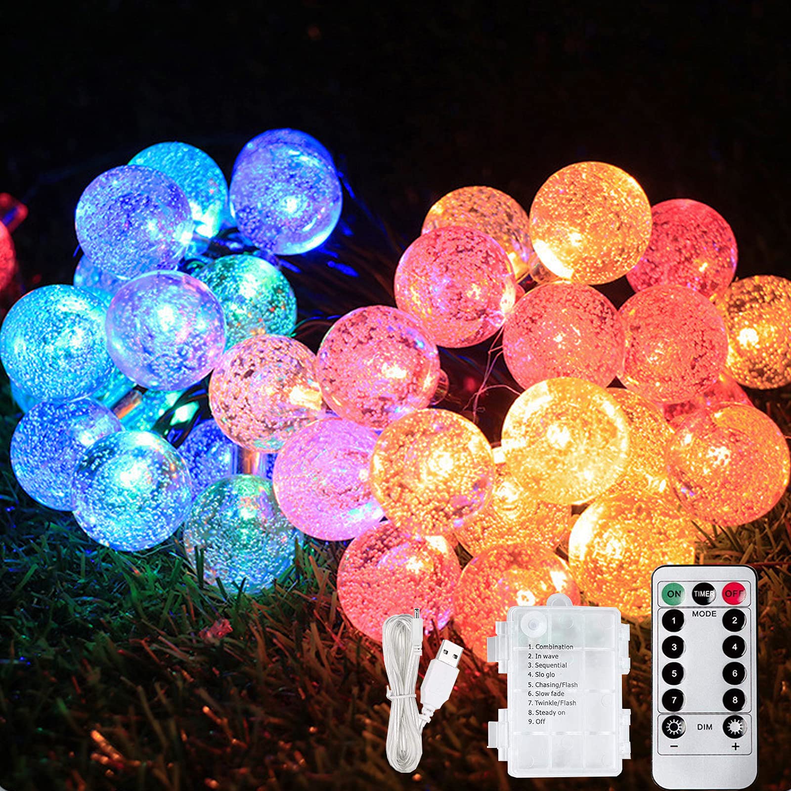 Battery Operated Globe String Lights - 29.5ft 60LED Fairy Lights with Remote Control, Waterproof Indoor/Outdoor Hanging Lights for Bedroom, Garden, Wedding, Halloween Decor | Perfect for Party, Patio, Christmas Tree & Home Decoration