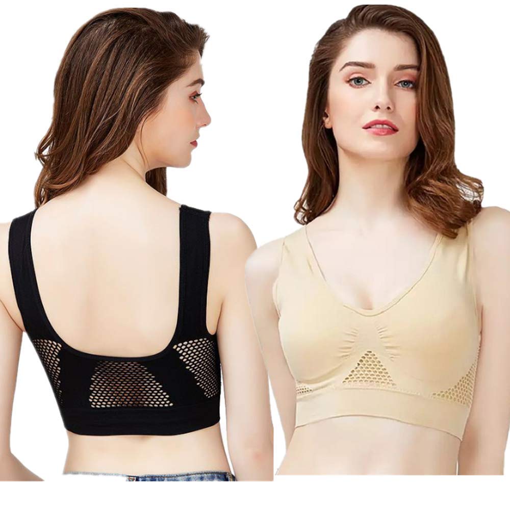 MAXMALLS 2 Pack Women's Sports Bras - Breathable Cooling Mesh Back, Medium Support Yoga Bra with Removable Pads - Perfect for Gym, Running & Yoga Workouts