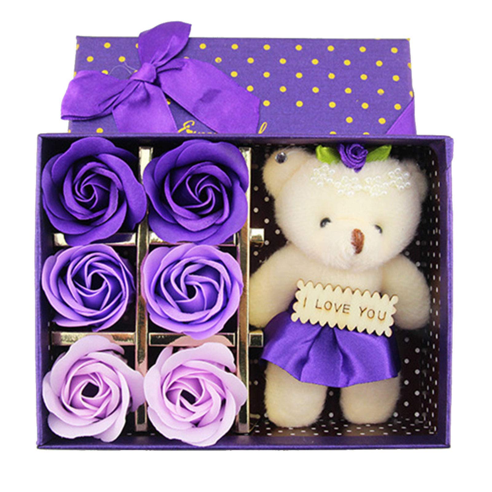 6Pcs Artificial Soap Rose Flower Bear Doll - Romantic Birthday Gift for Women, Valentine's Day Present, Party Decoration | Perfect for Anniversaries, Weddings, and Home Decor