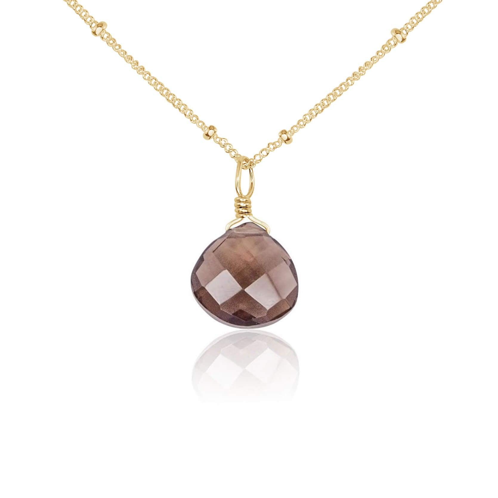 Tiny Smoky Quartz Teardrop Crystal Pendant Necklace - Elegant Healing Stone Jewelry for Women, Perfect for Meditation, Yoga & Spiritual Gifts